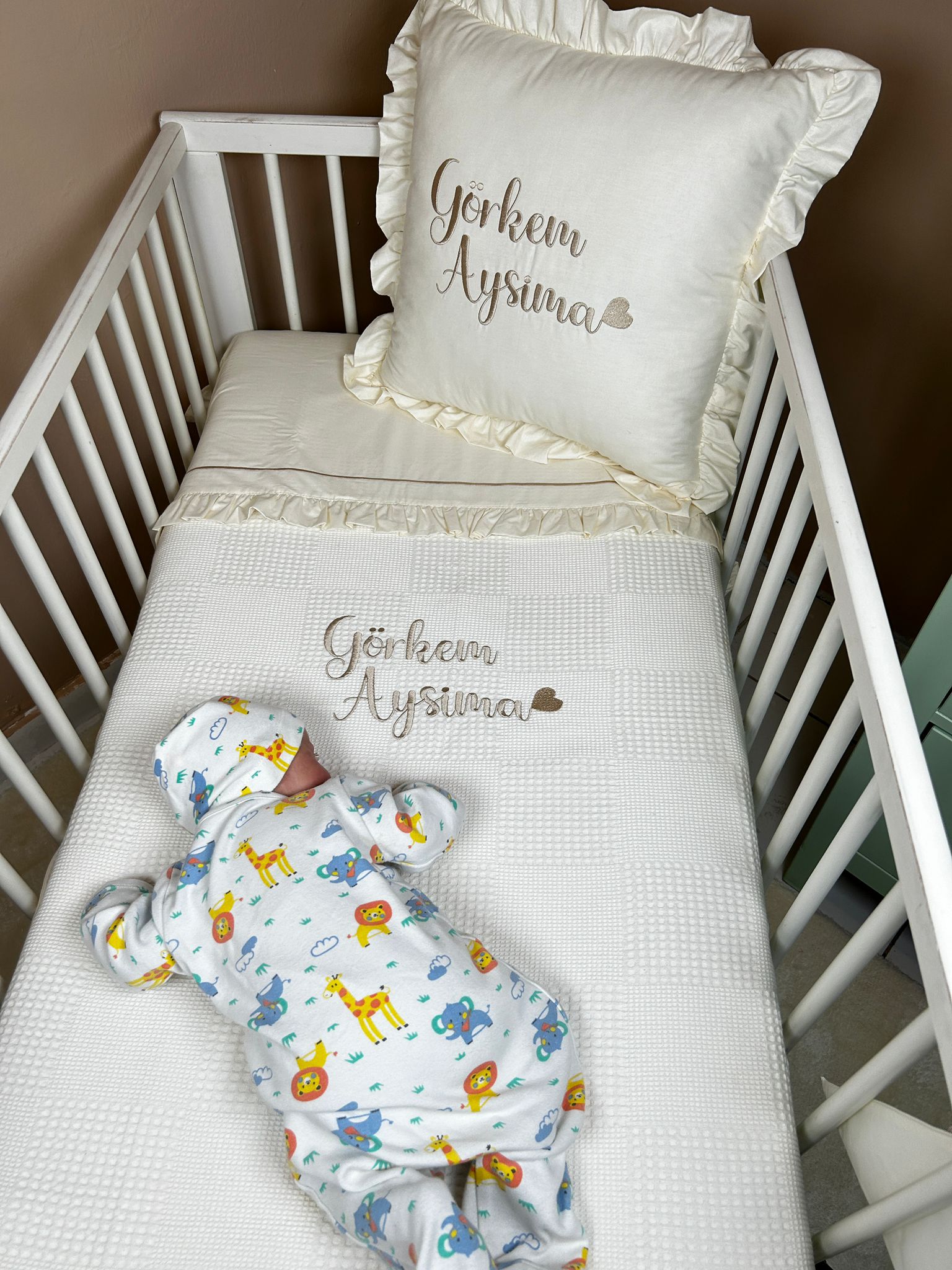 Pike takımı 4 parça krem waffle pike - krem poplin 