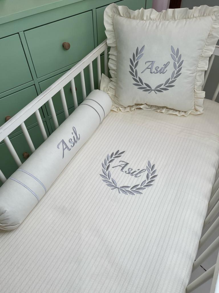 Pike takımı 5 parça krem örgü pike - krem poplin 2