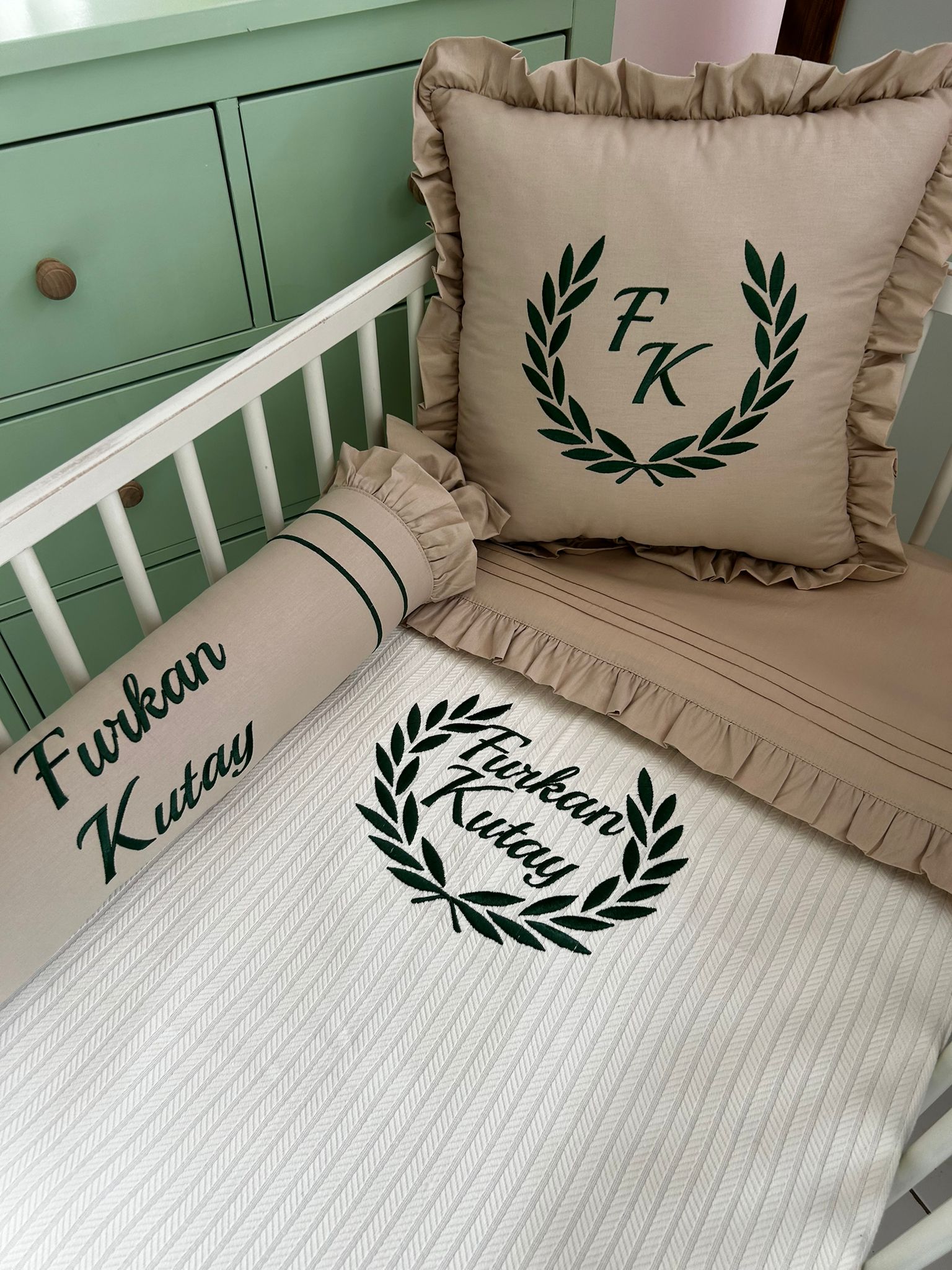 Pike takımı 5 parça krem örgü pike - bej poplin 2