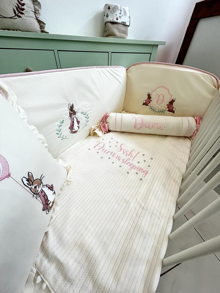 Pike takımı 5 parça krem örgü pike - krem poplin 3