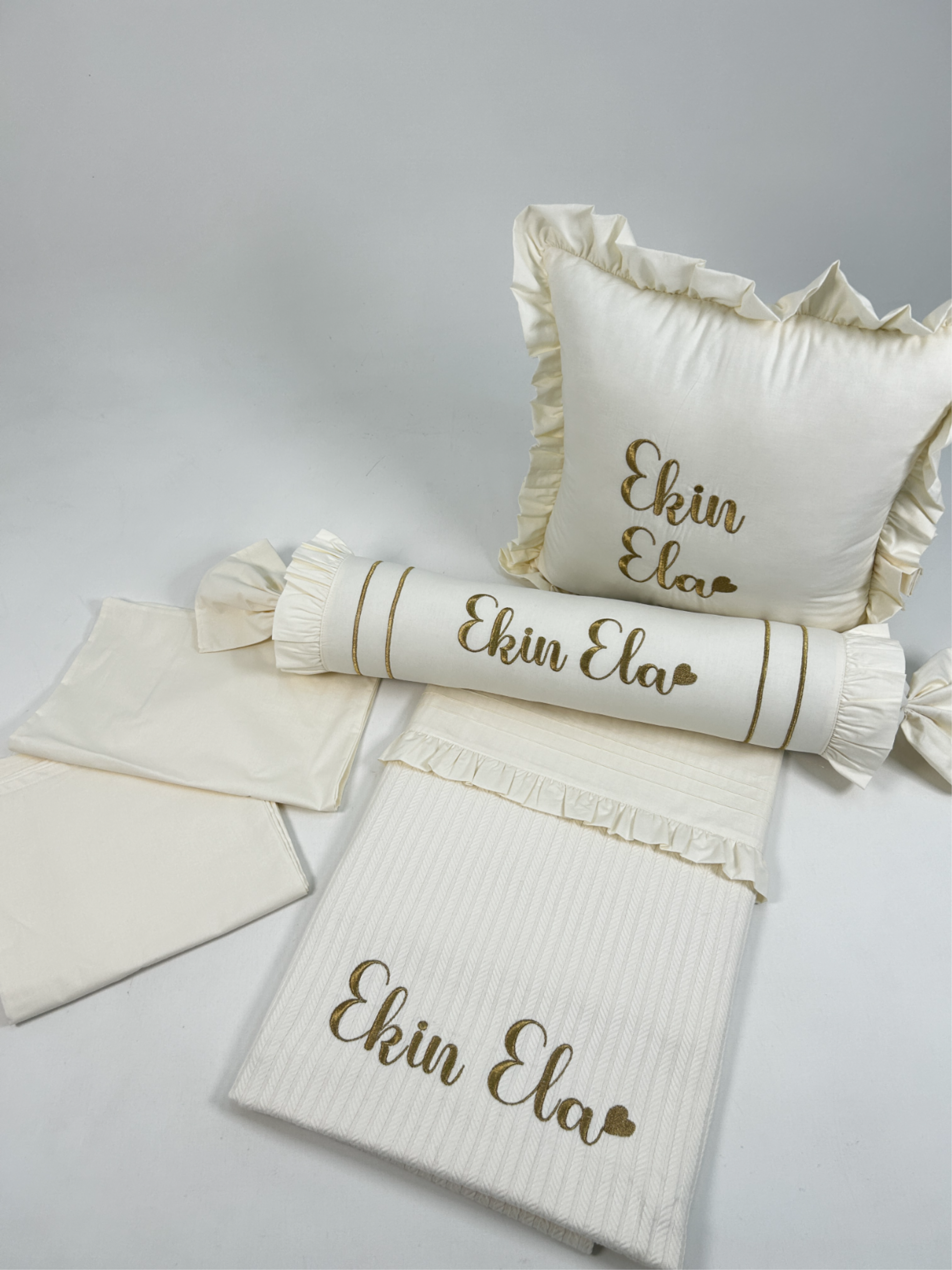 Pike takımı 5 parça krem örgü pike - krem poplin 4