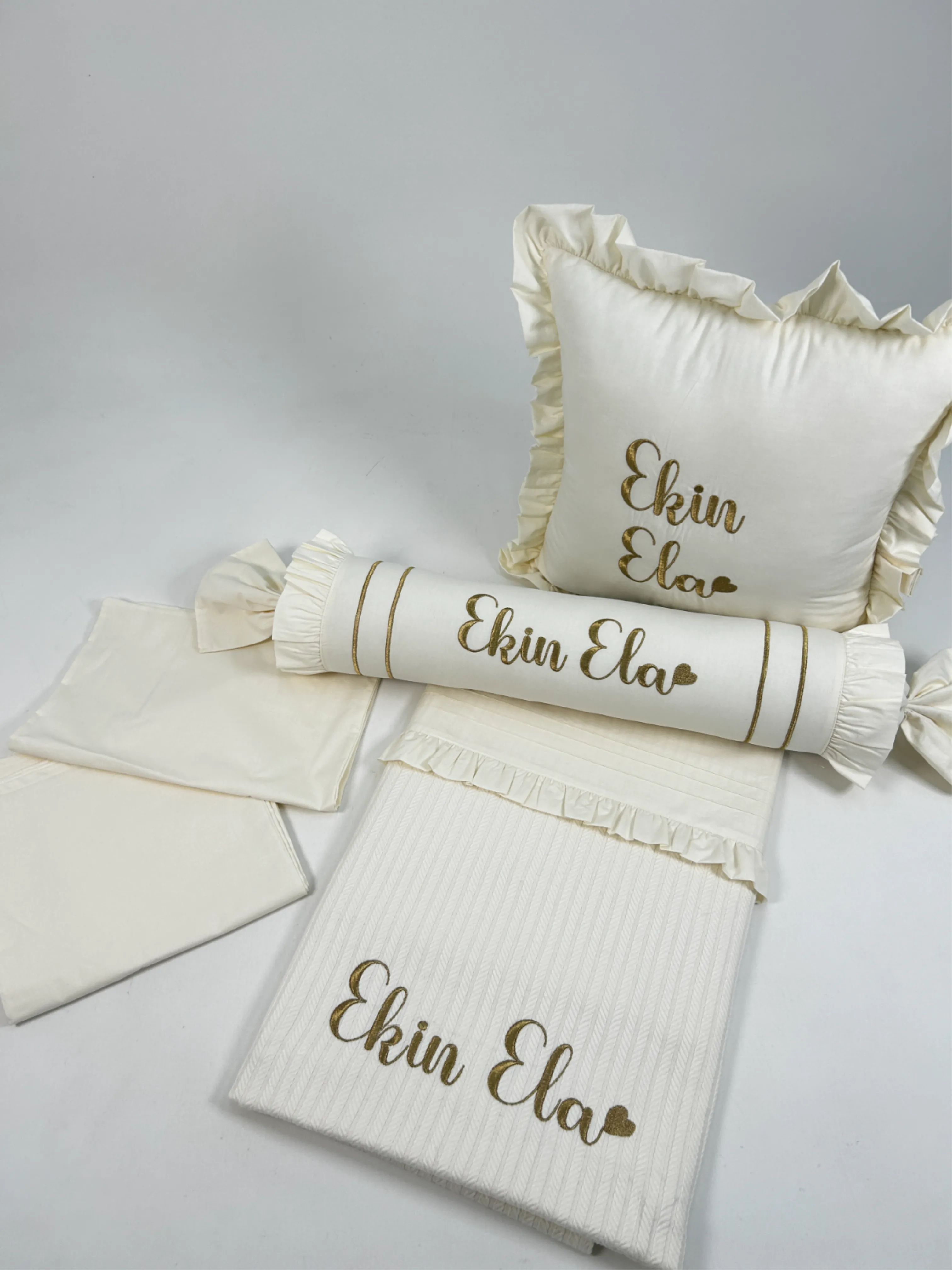 Pike takımı 5 parça krem örgü pike - krem poplin 4