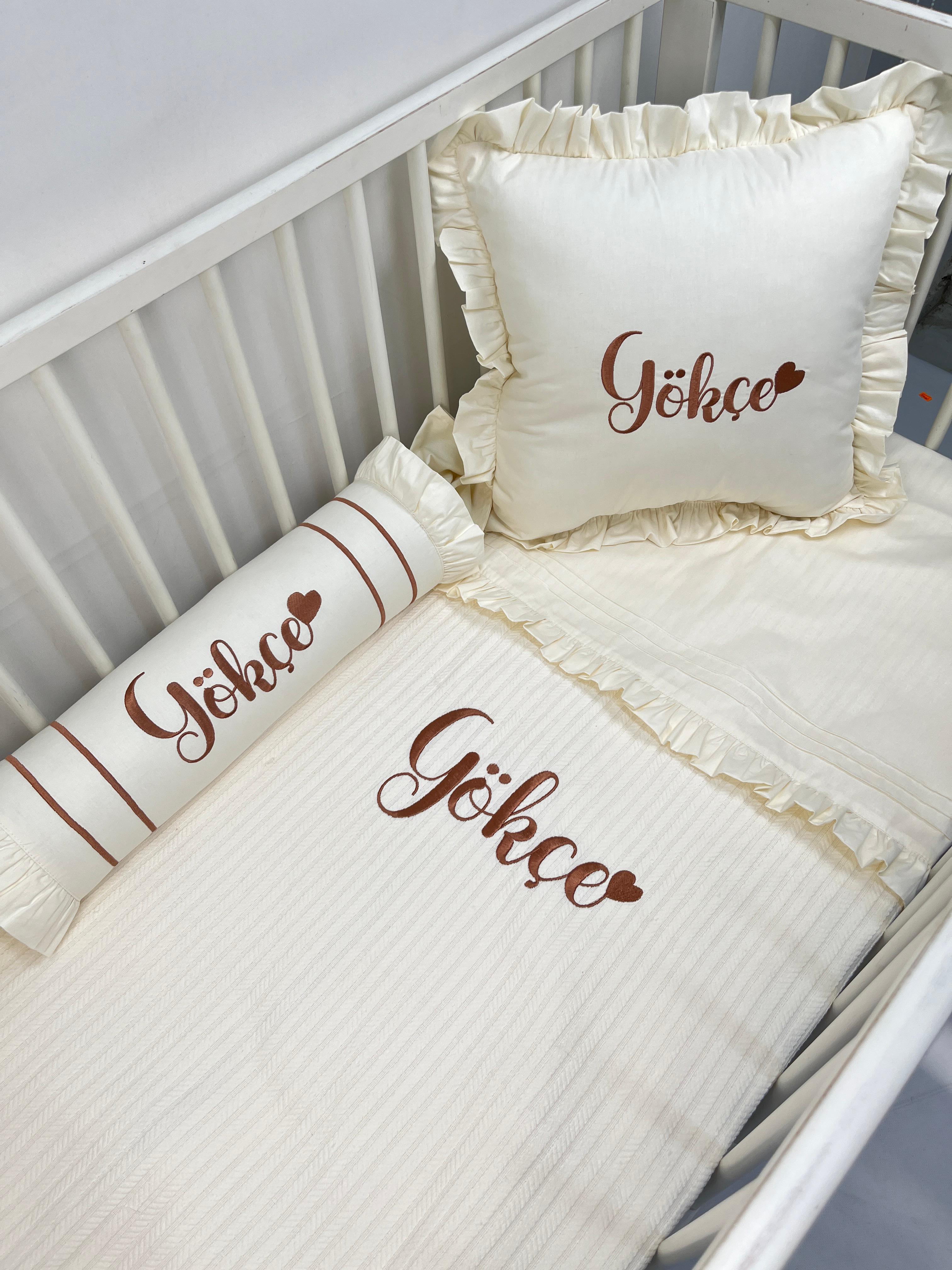 Pike takımı 5 parça krem örgü pike - krem poplin 6