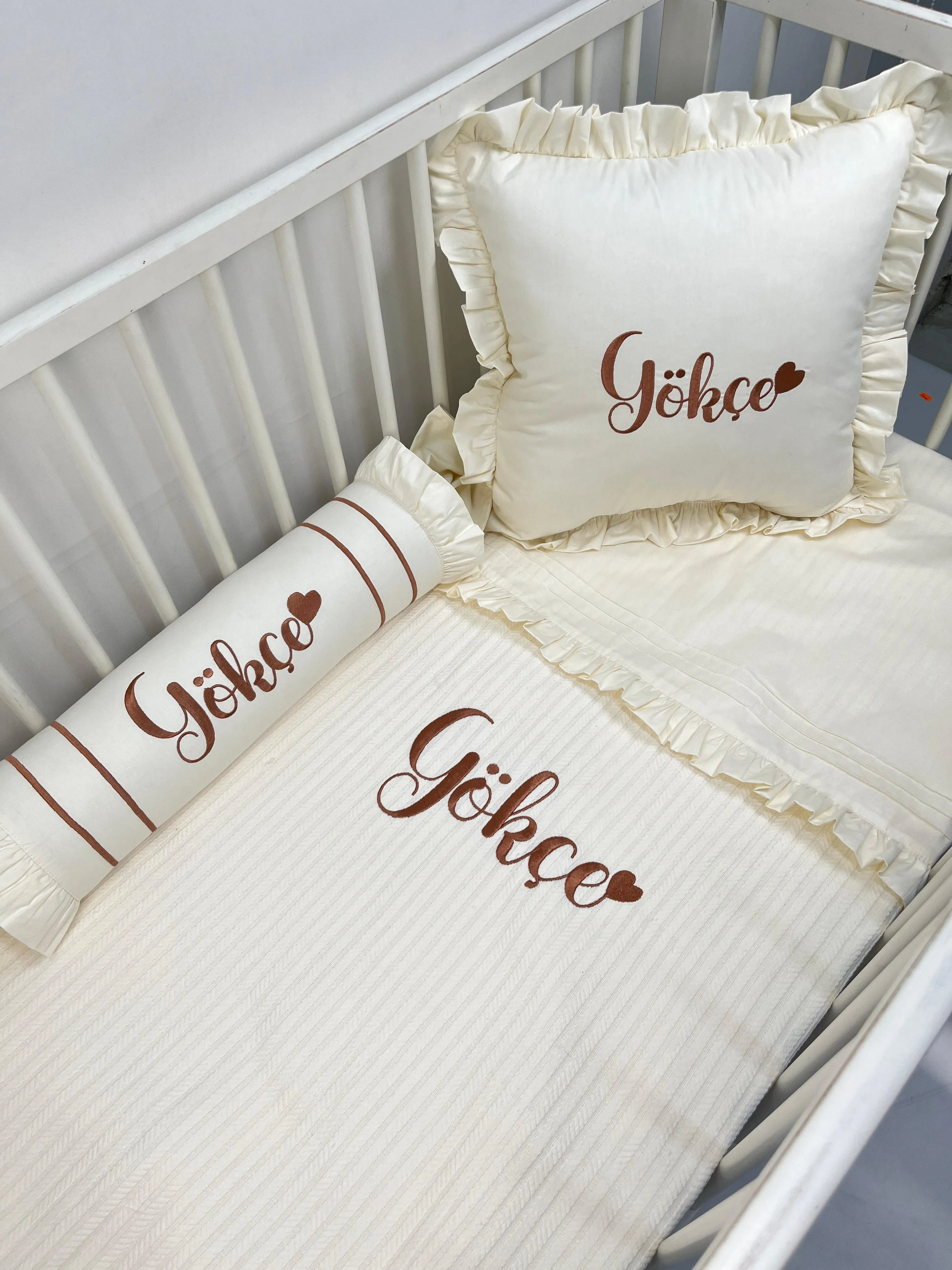 Pike takımı 5 parça krem örgü pike - krem poplin 6