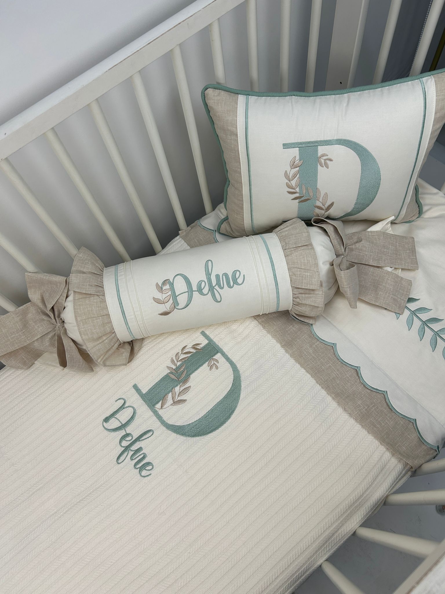Pike takımı 5 parça krem örgü pike - bej isviçre keteni 15
