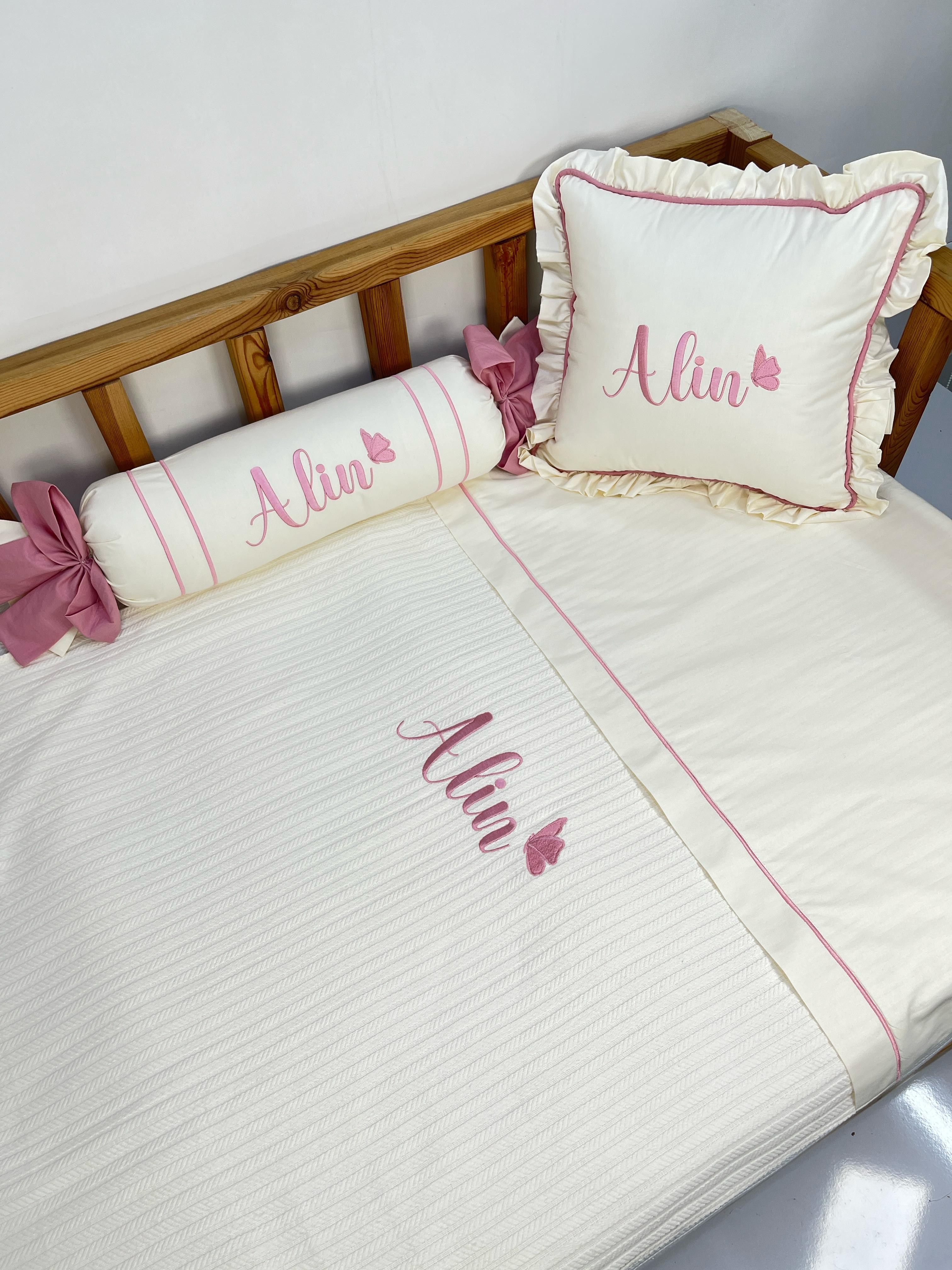 Pike takımı 5 parça krem örgü pike - krem poplin 9