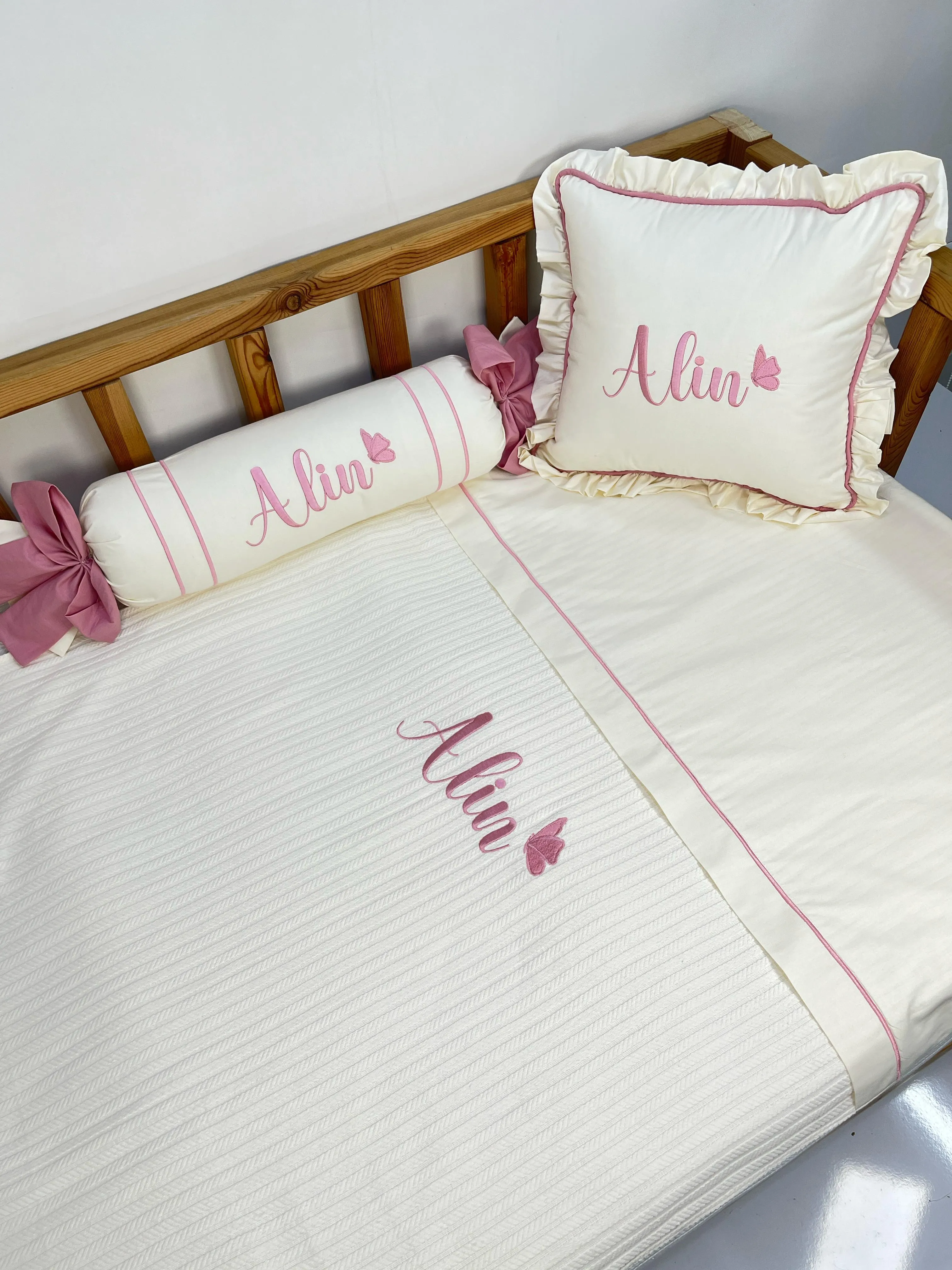 Pike takımı 5 parça krem örgü pike - krem poplin 9