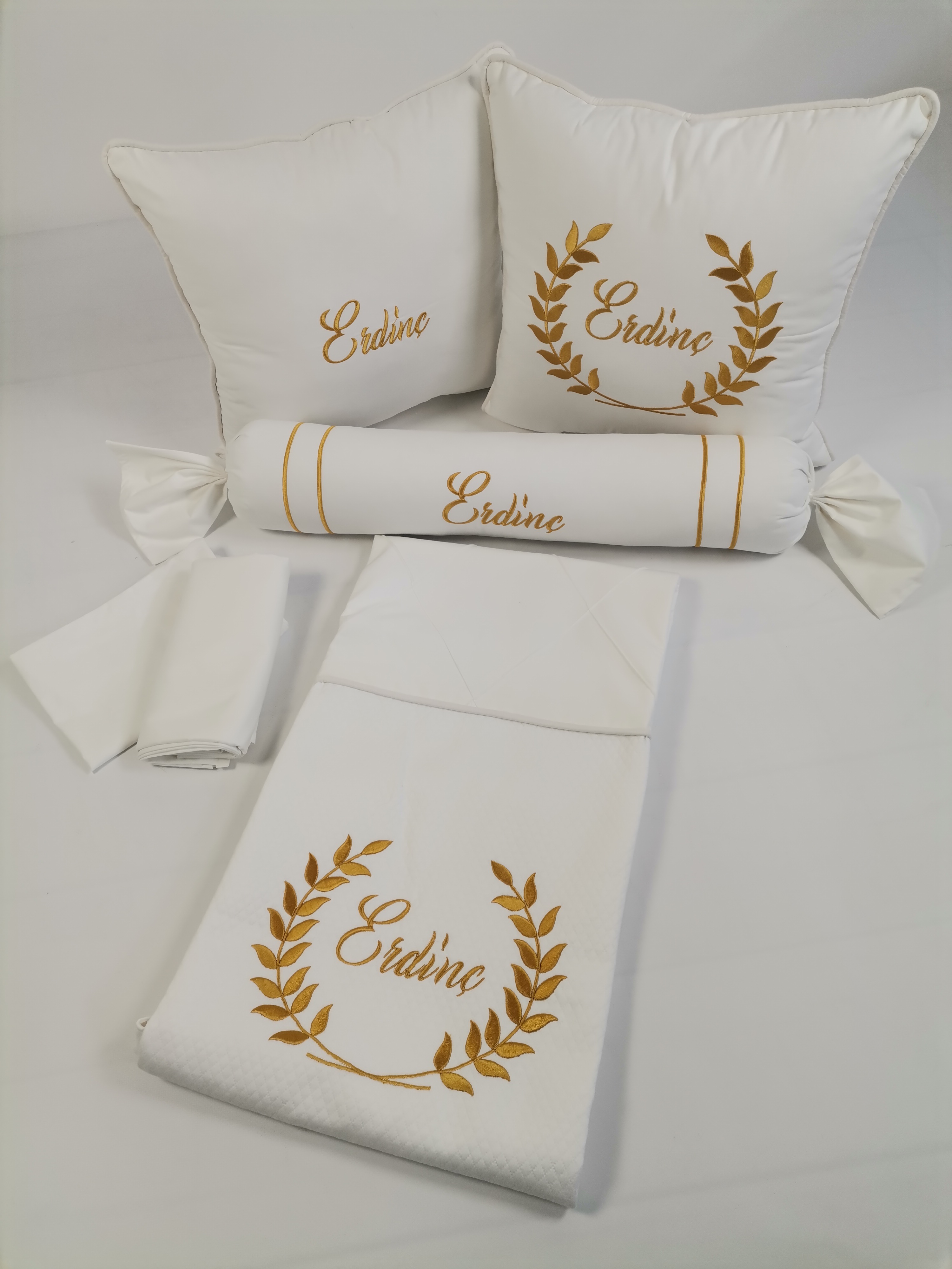 Pike takımı 6 parça baklava desenli pike - beyaz poplin