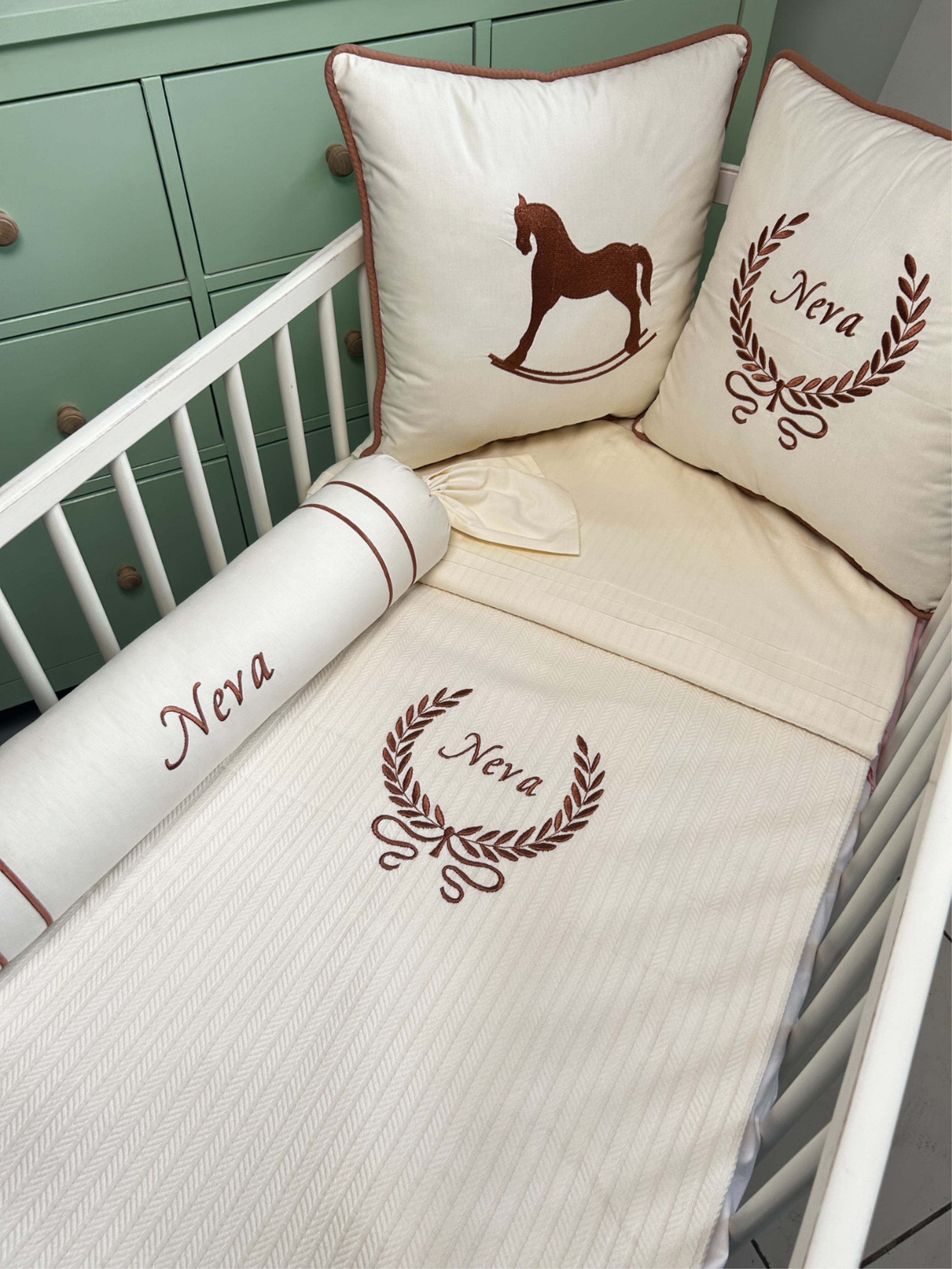 Pike takımı 6 parça krem örgü pike - krem poplin