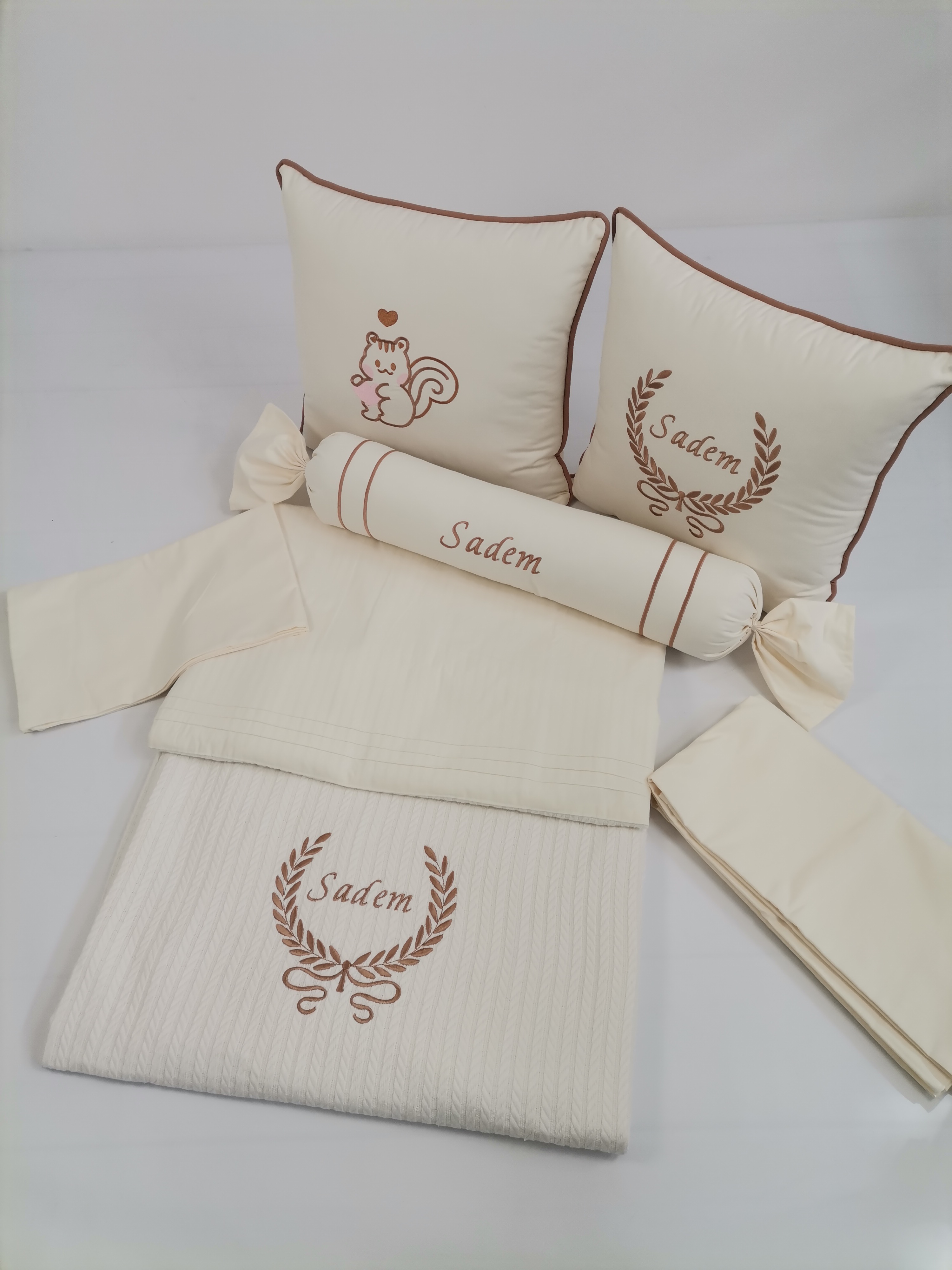 Pike takımı 6 parça krem örgü pike - krem poplin 2