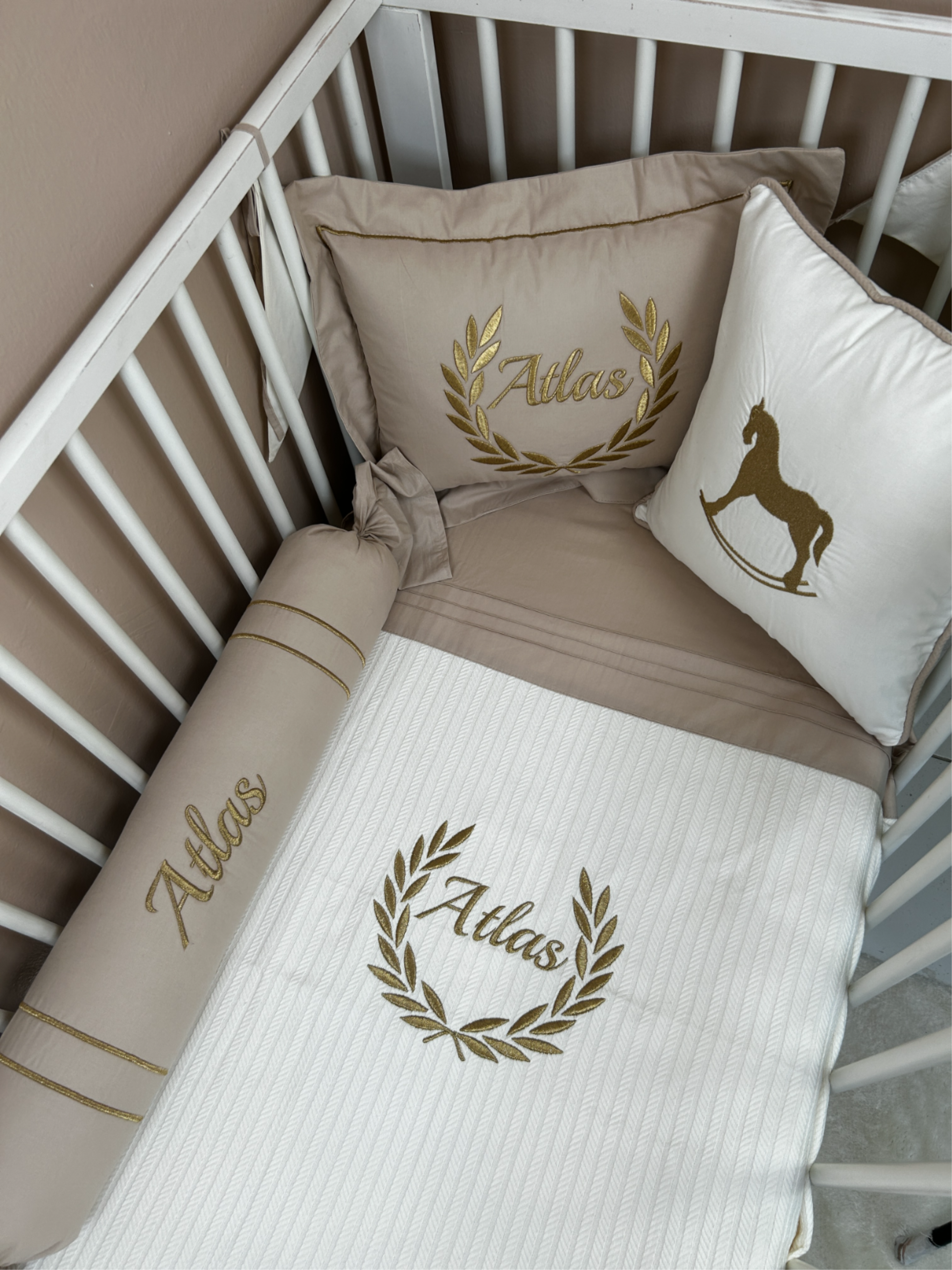 Pike takımı 6 parça krem örgü pike - bej poplin