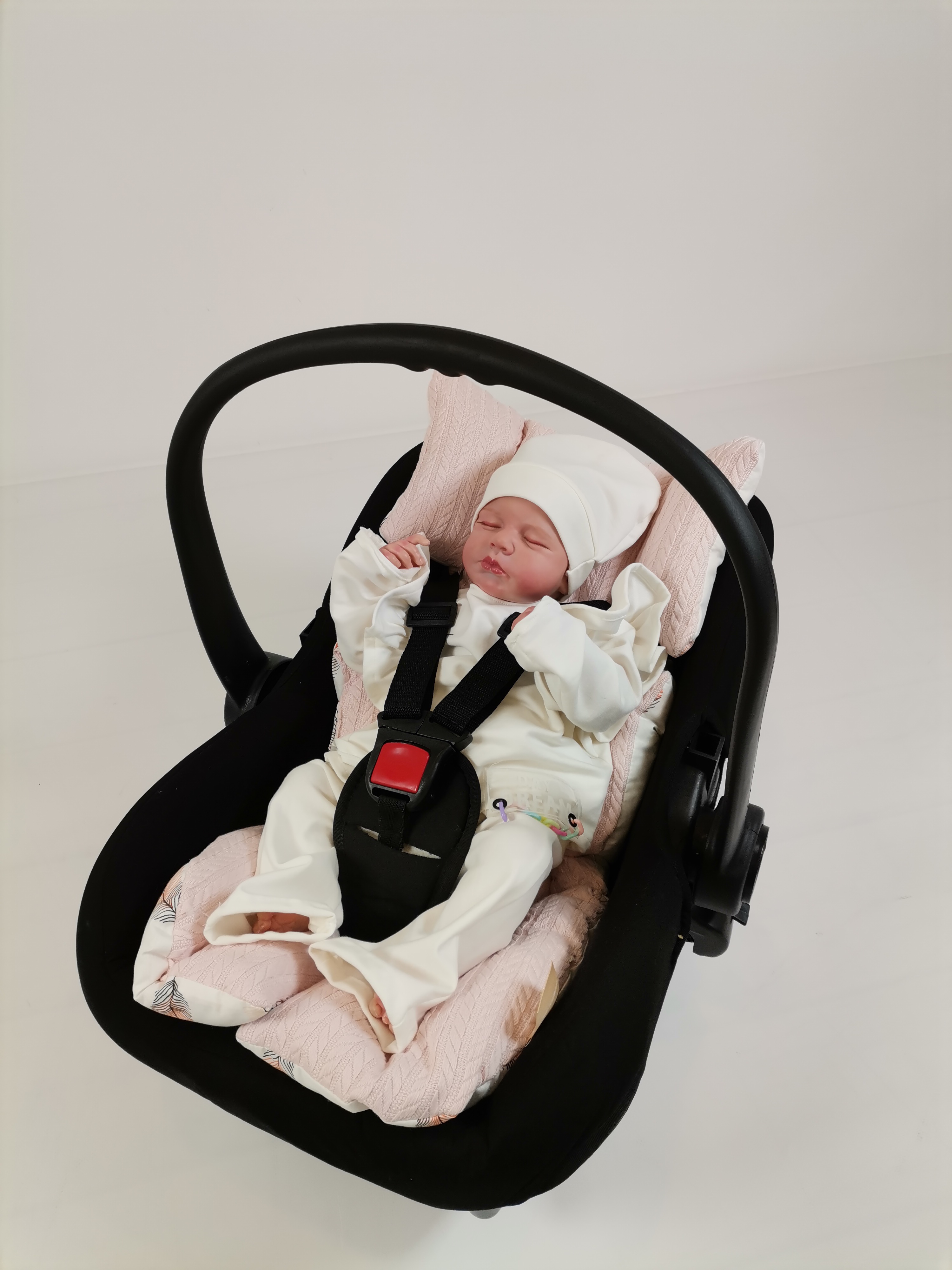 Puset içi minderi pudra örgü pike - pembe tüylü poplin