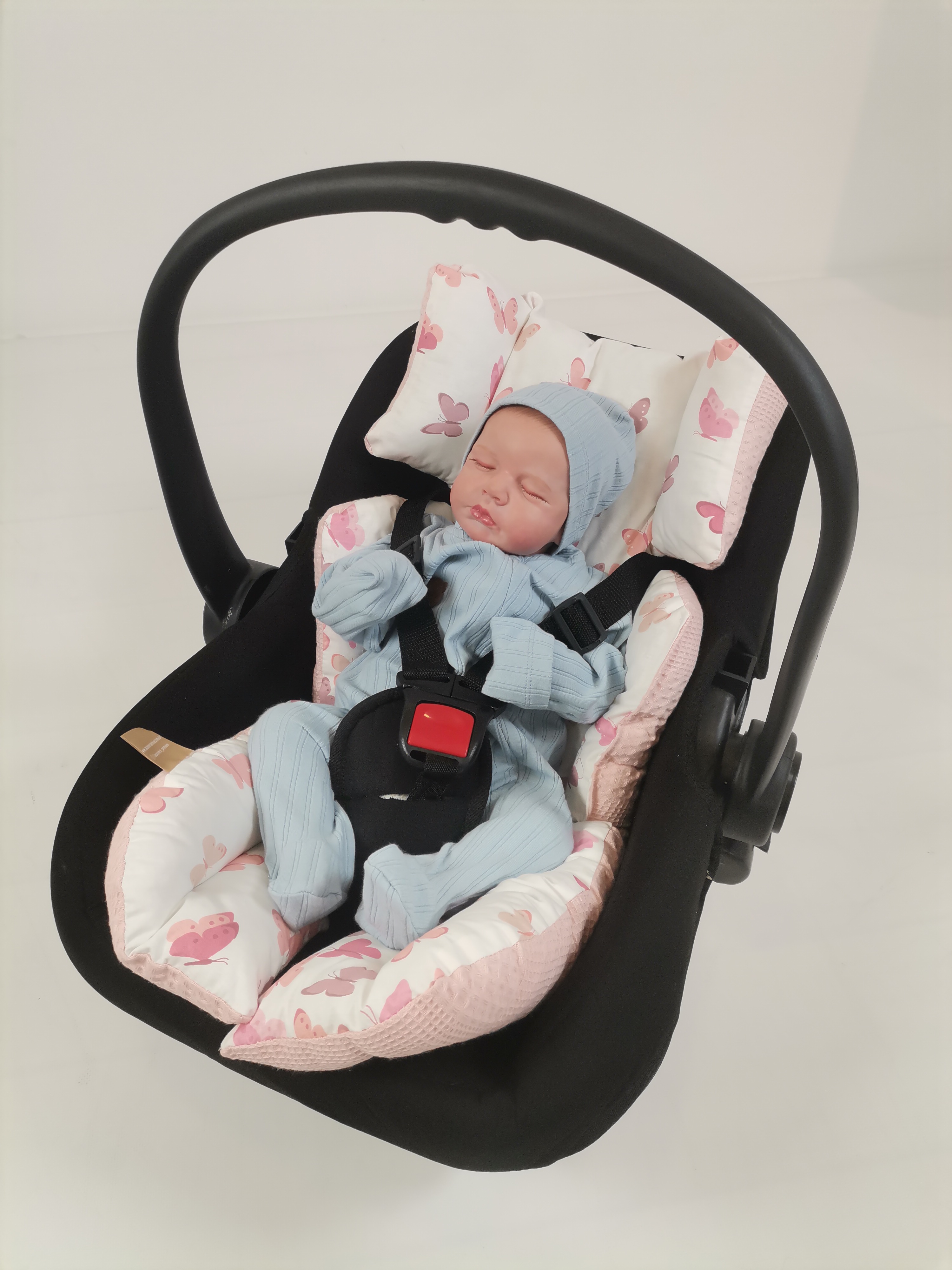 Puset içi minderi pudra pembe waffle pike - pudra kelebekli poplin