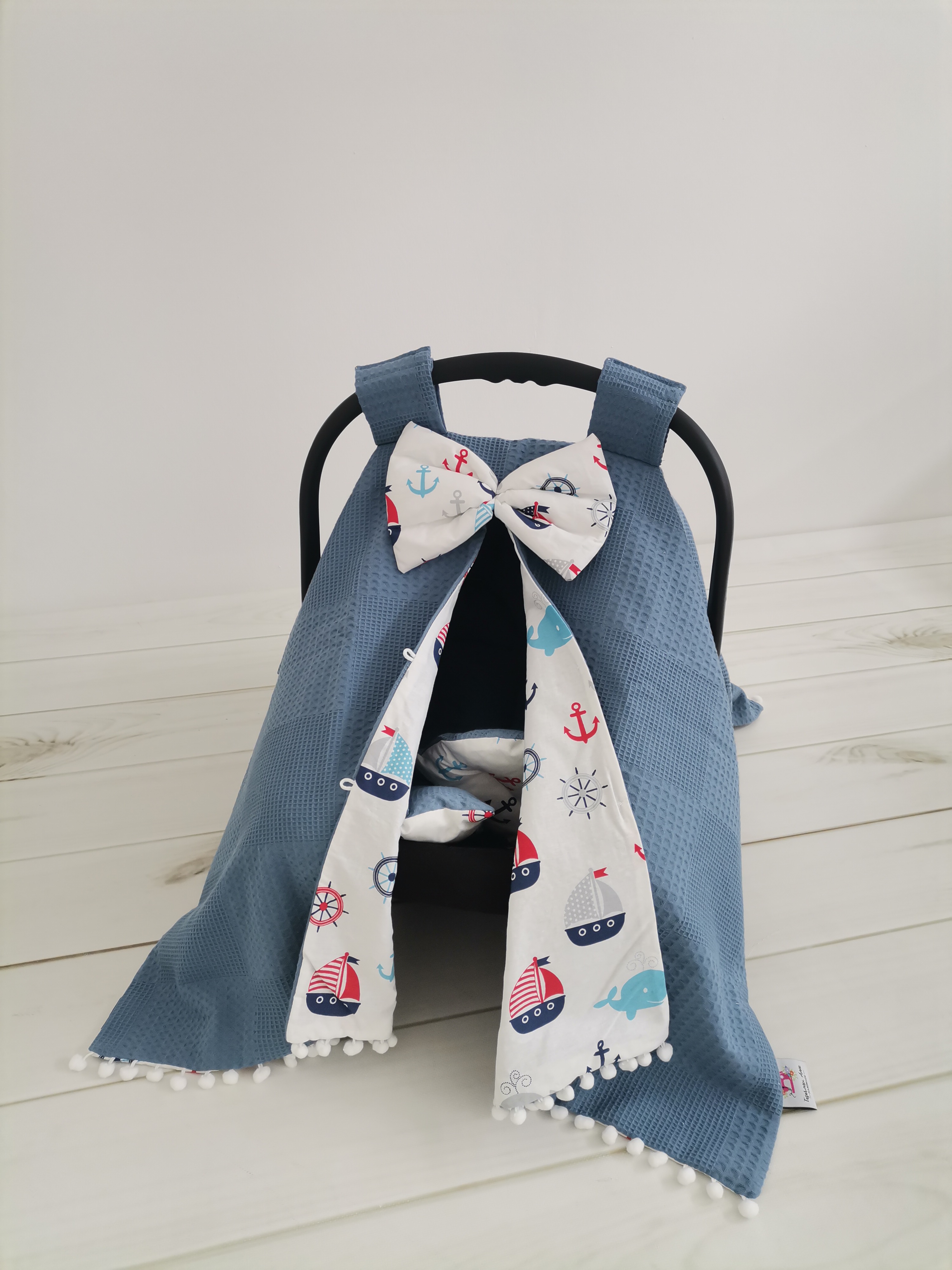Puset örtüsü indigo mavi waffle pike - wella denizci balinalı poplin