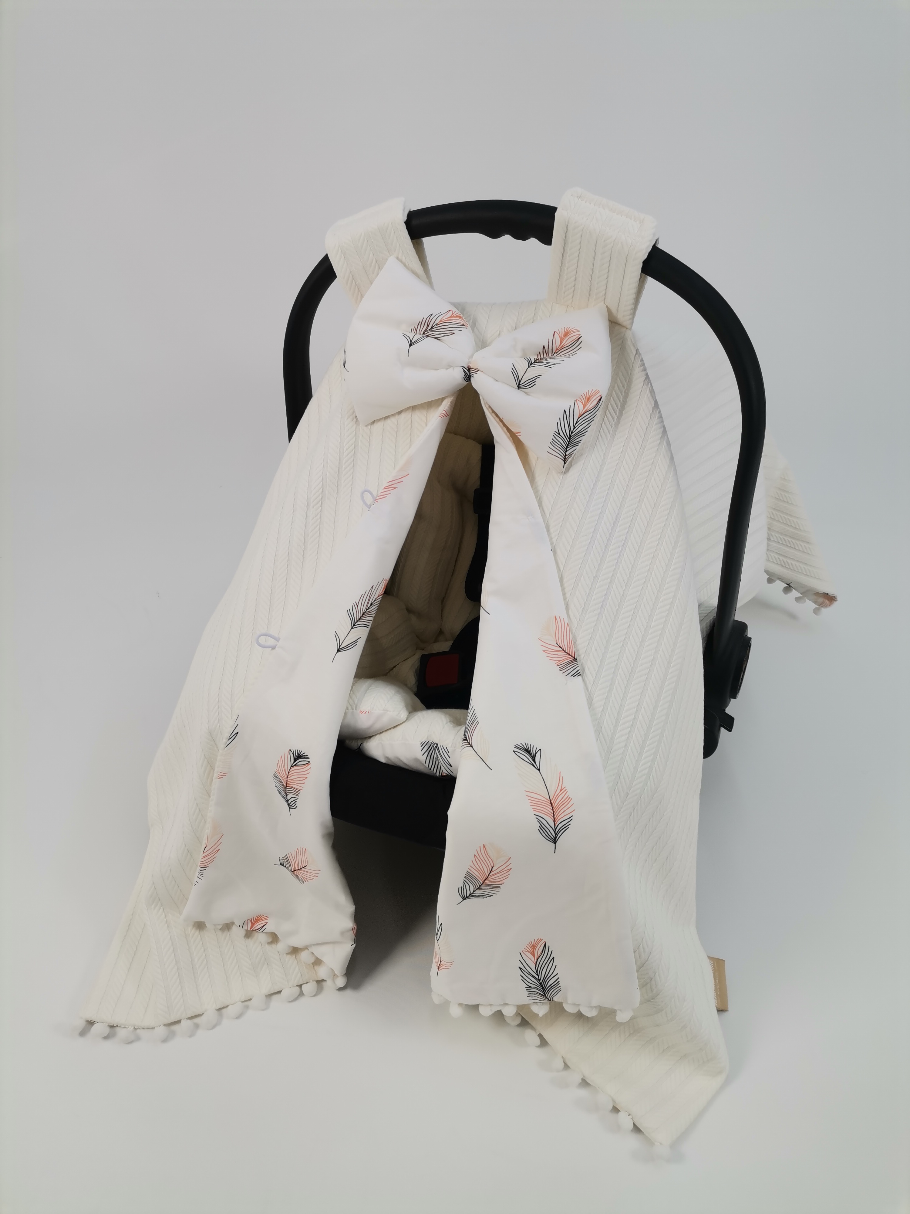 Puset örtüsü krem örgü pike - pembe tüylü poplin