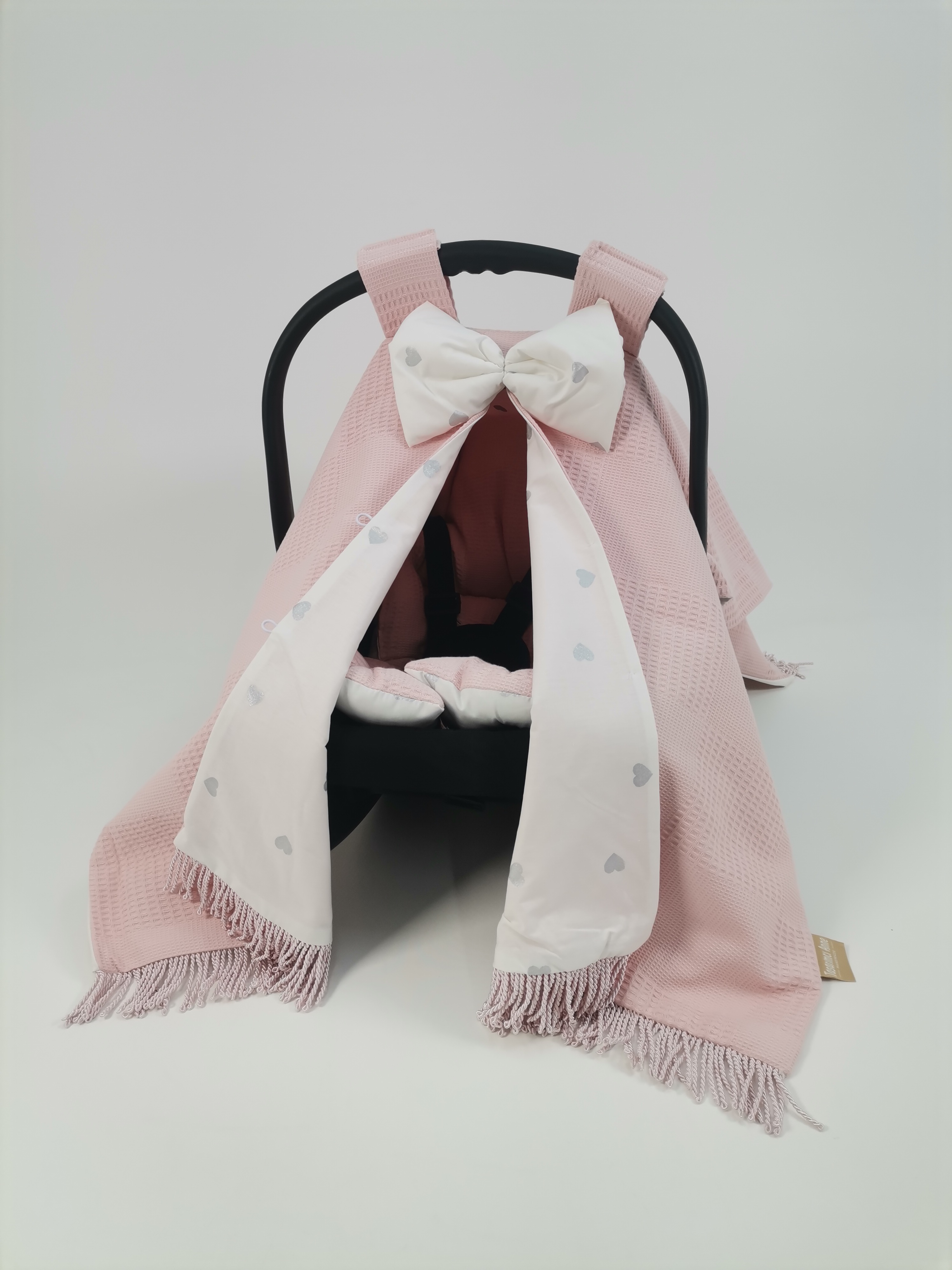 Puset örtüsü pembe püsküllü pudra pembe waffle pike - gümüş kalpli poplin