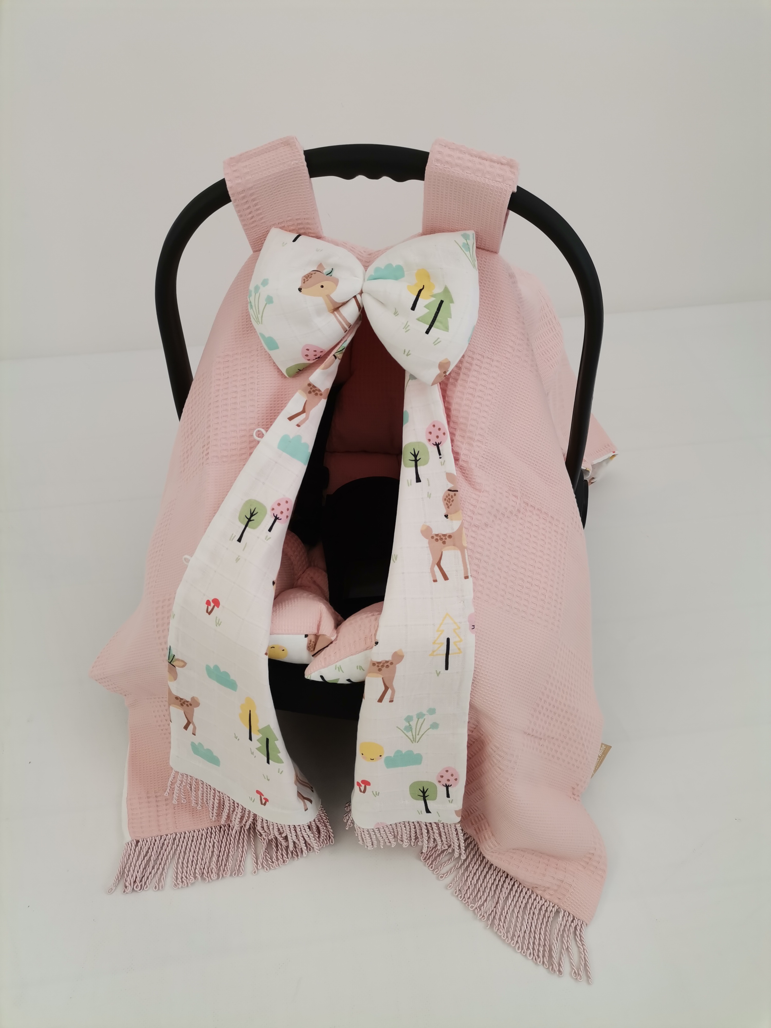 Puset örtüsü pembe püsküllü pudra pembe waffle pike - karacalı müslin