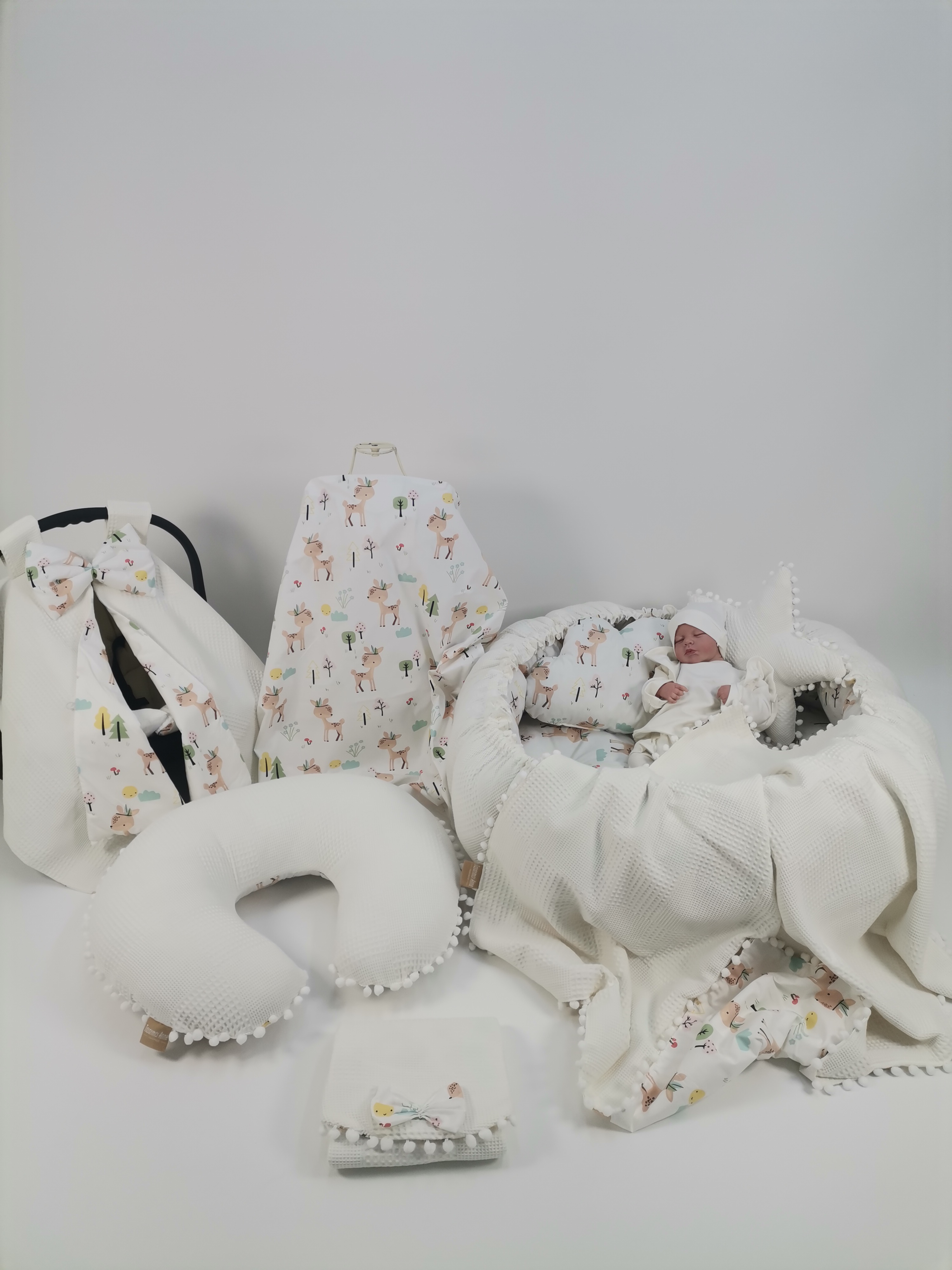 Yuvarlak babynest 9'lu set krem waffle pike - karacalı poplin