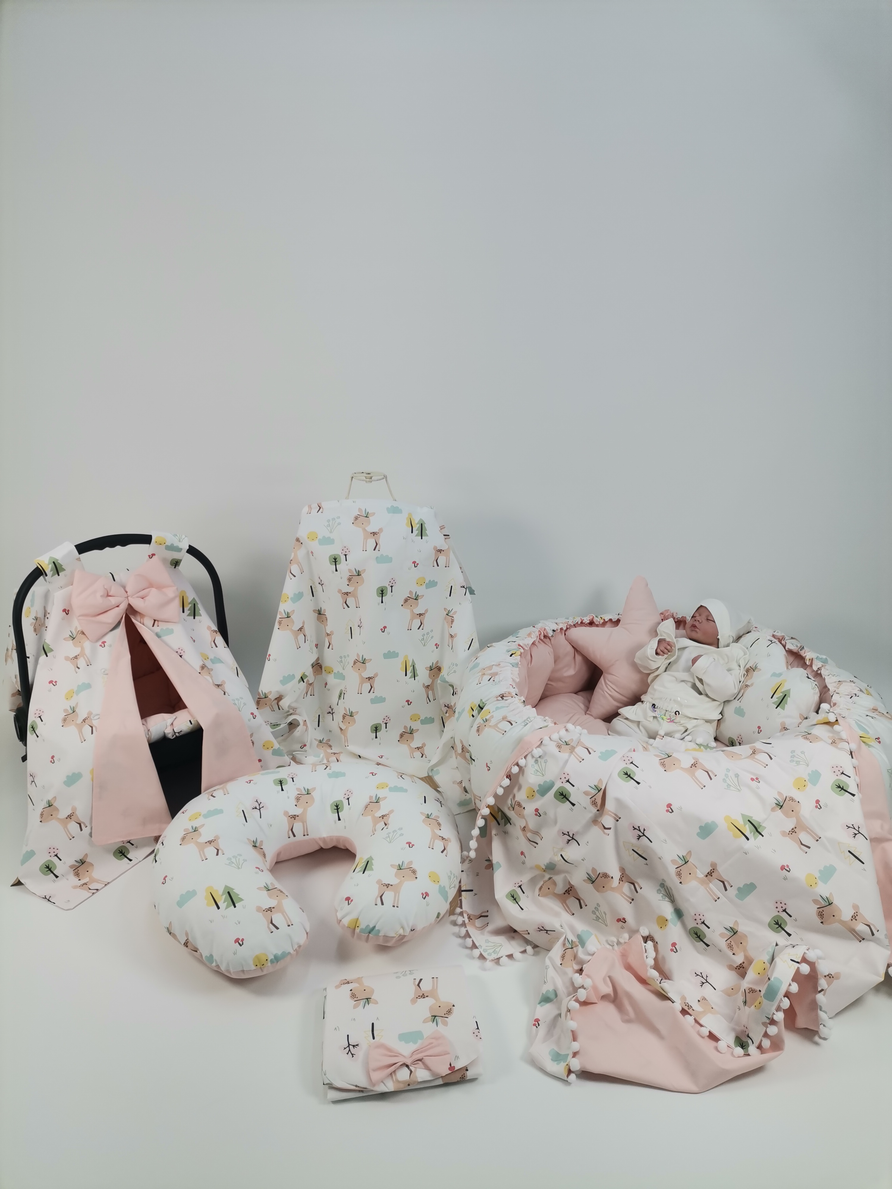 Yuvarlak babynest 9'lu set karacalı poplin - somon poplin