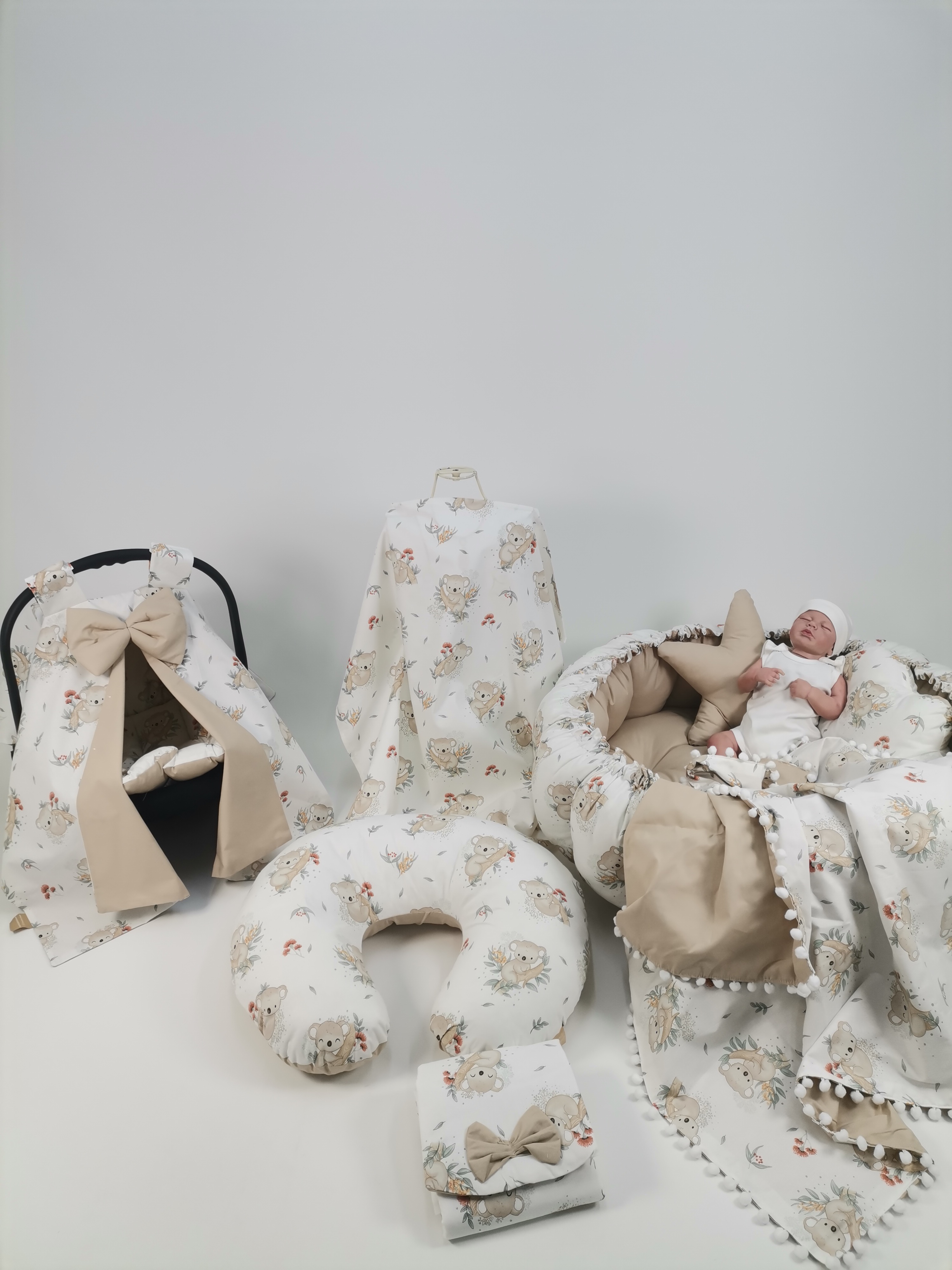 Yuvarlak babynest 9'lu set koala poplin - bej poplin