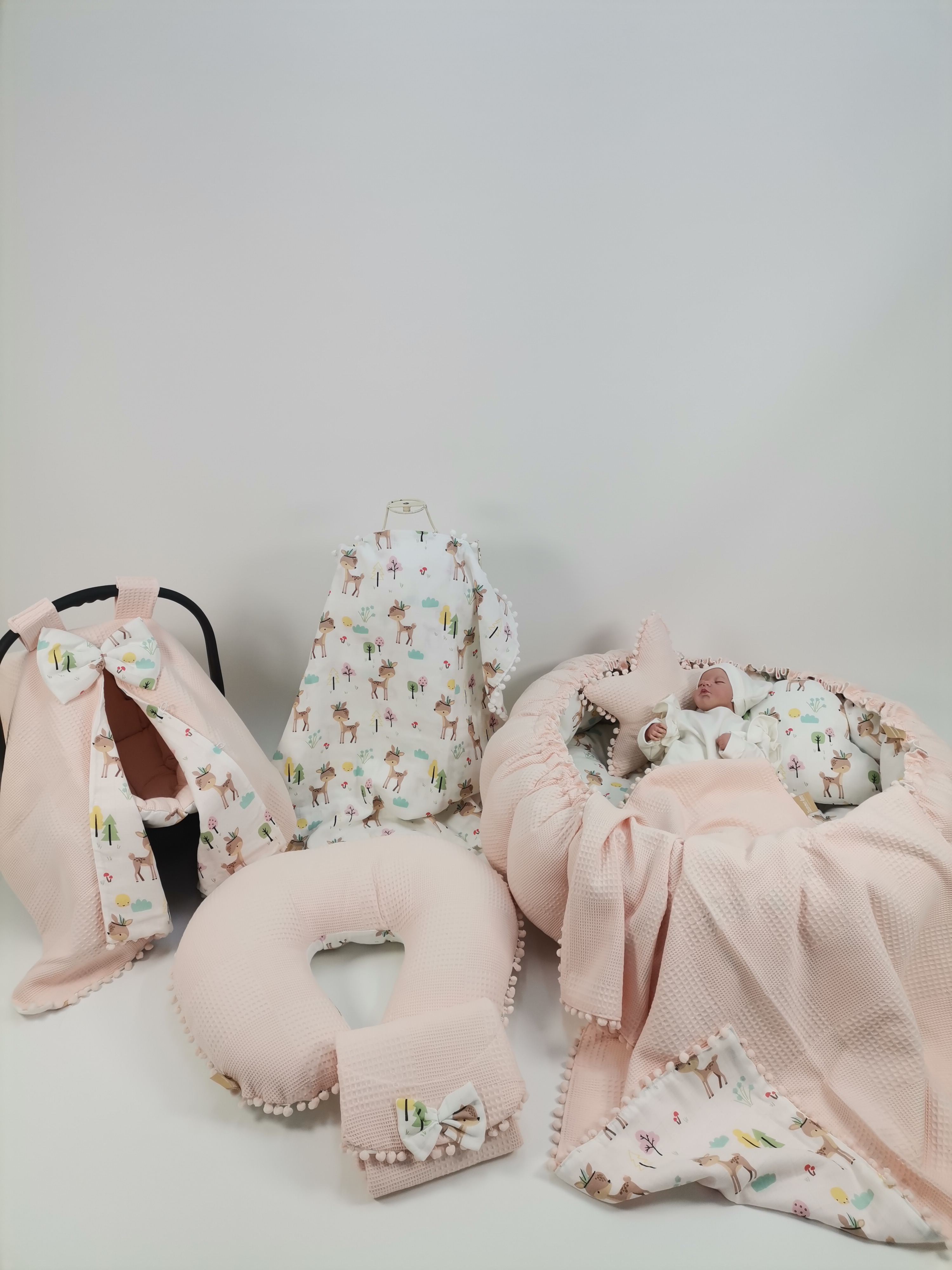 Yuvarlak babynest 9'lu set somon waffle pike - karacalı müslin