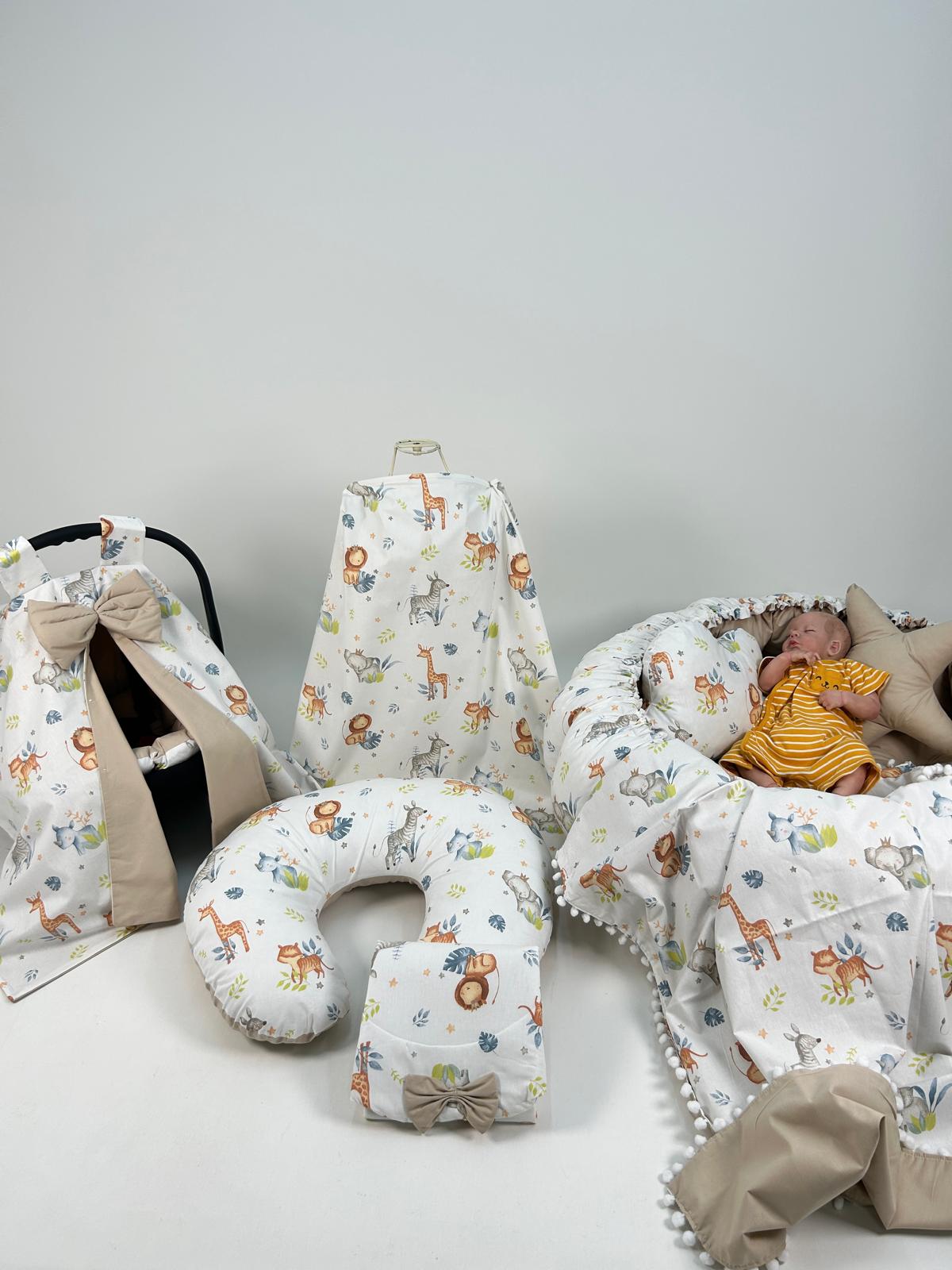 Yuvarlak babynest 9'lu set sevimli hayvanlar poplin - bej poplin