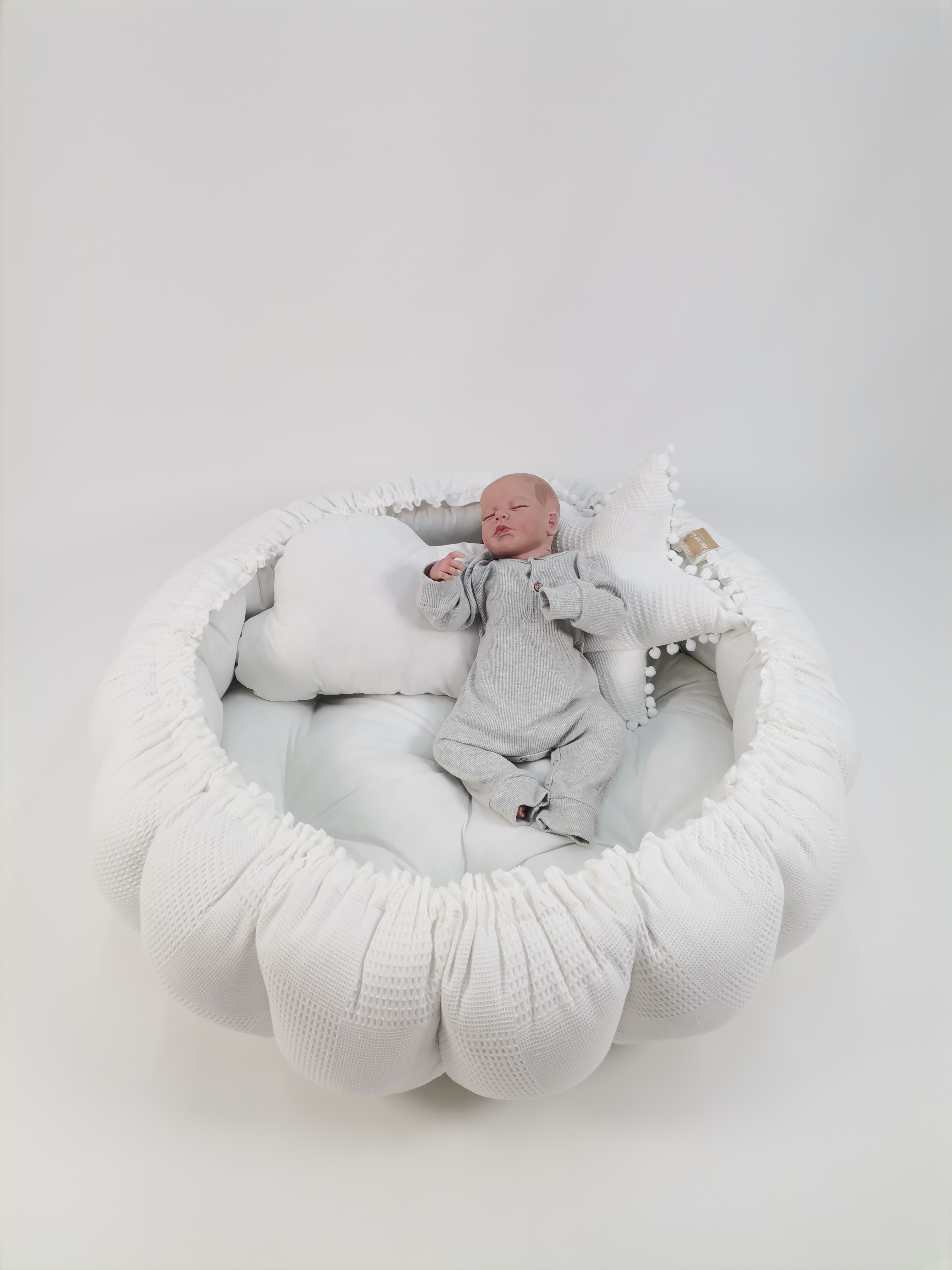 Yuvarlak babynest beyaz waffle pike - beyaz poplin