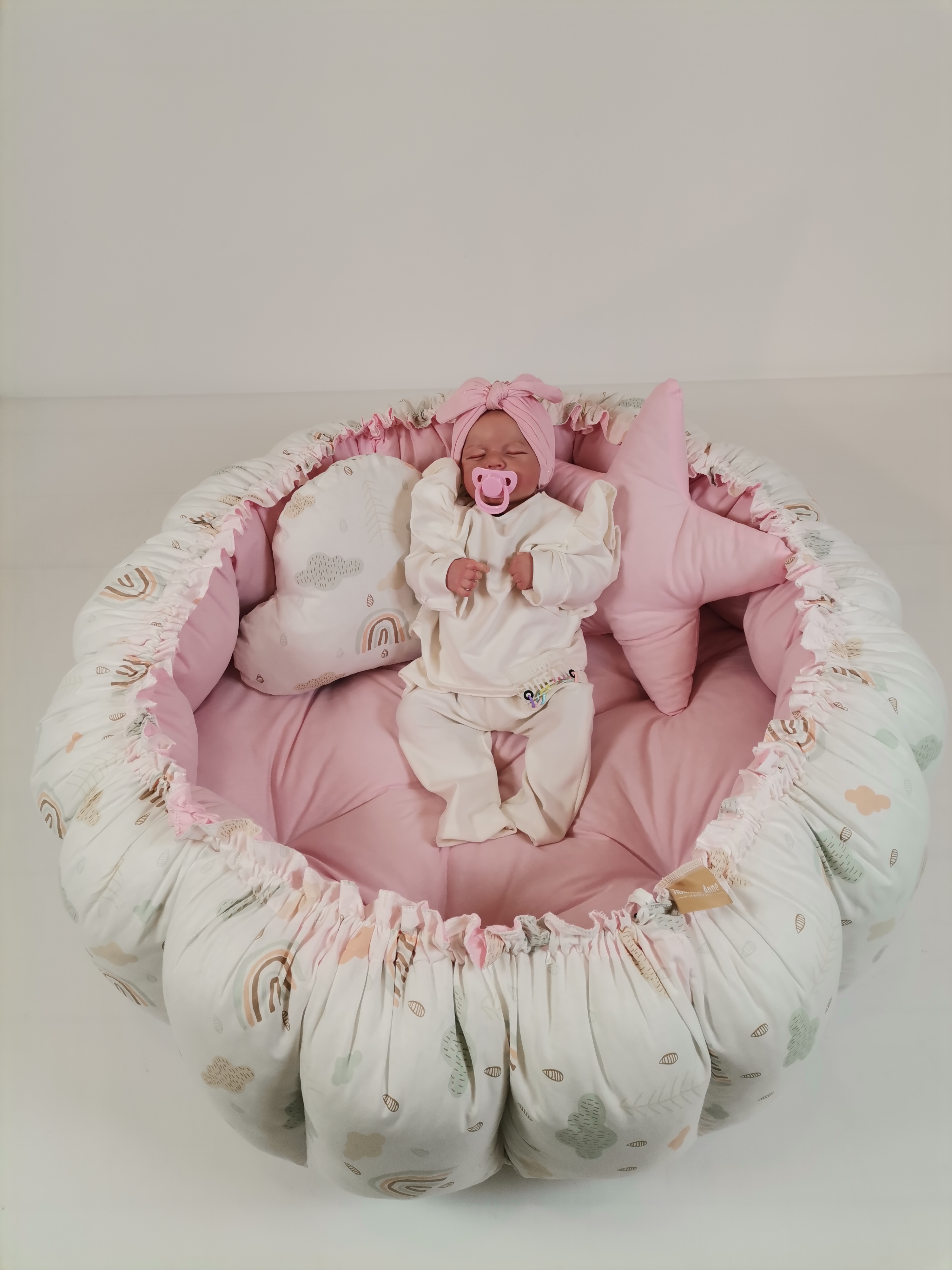 Yuvarlak babynest gökkuşaklı poplin - pembe poplin