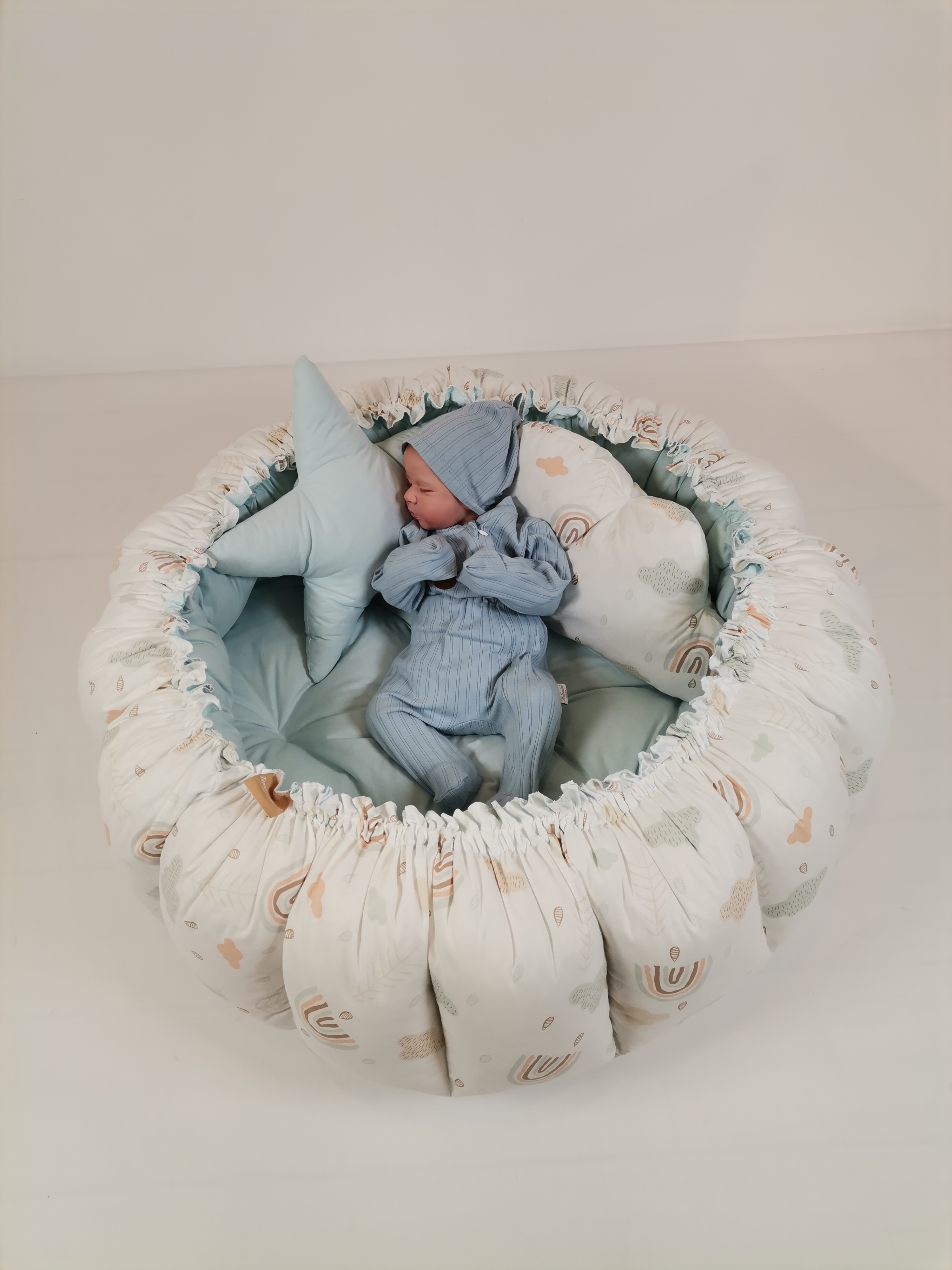 Yuvarlak babynest gökkuşaklı poplin - yeşil poplin