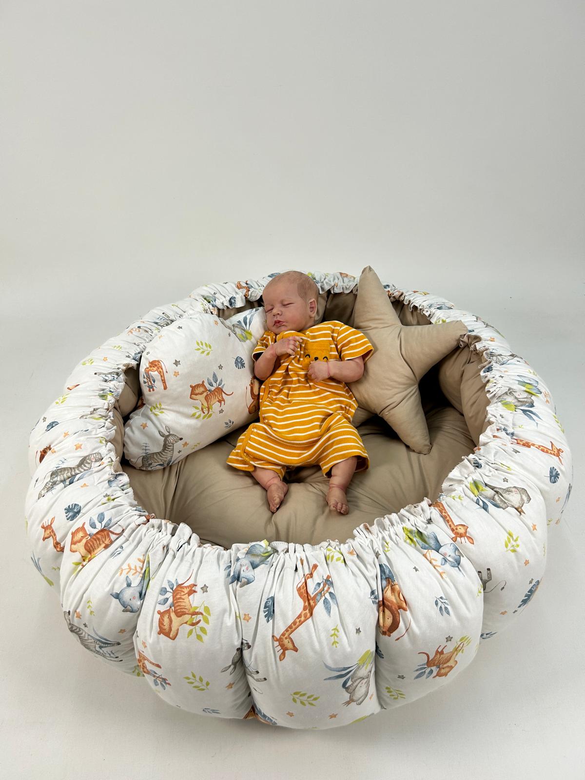 Yuvarlak babynest sevimli hayvanlar desenli poplin - bej poplin