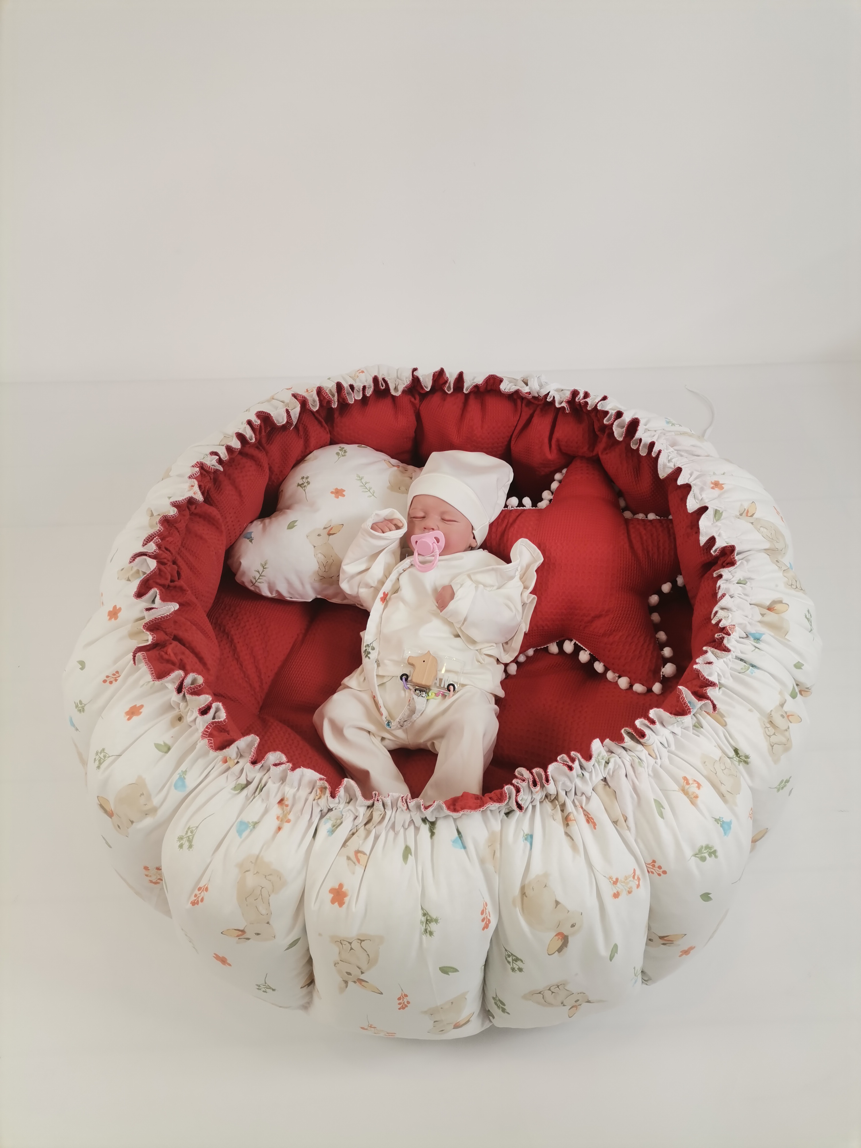 Yuvarlak babynest kiremit rengi waffle pike - tavşanlı poplin