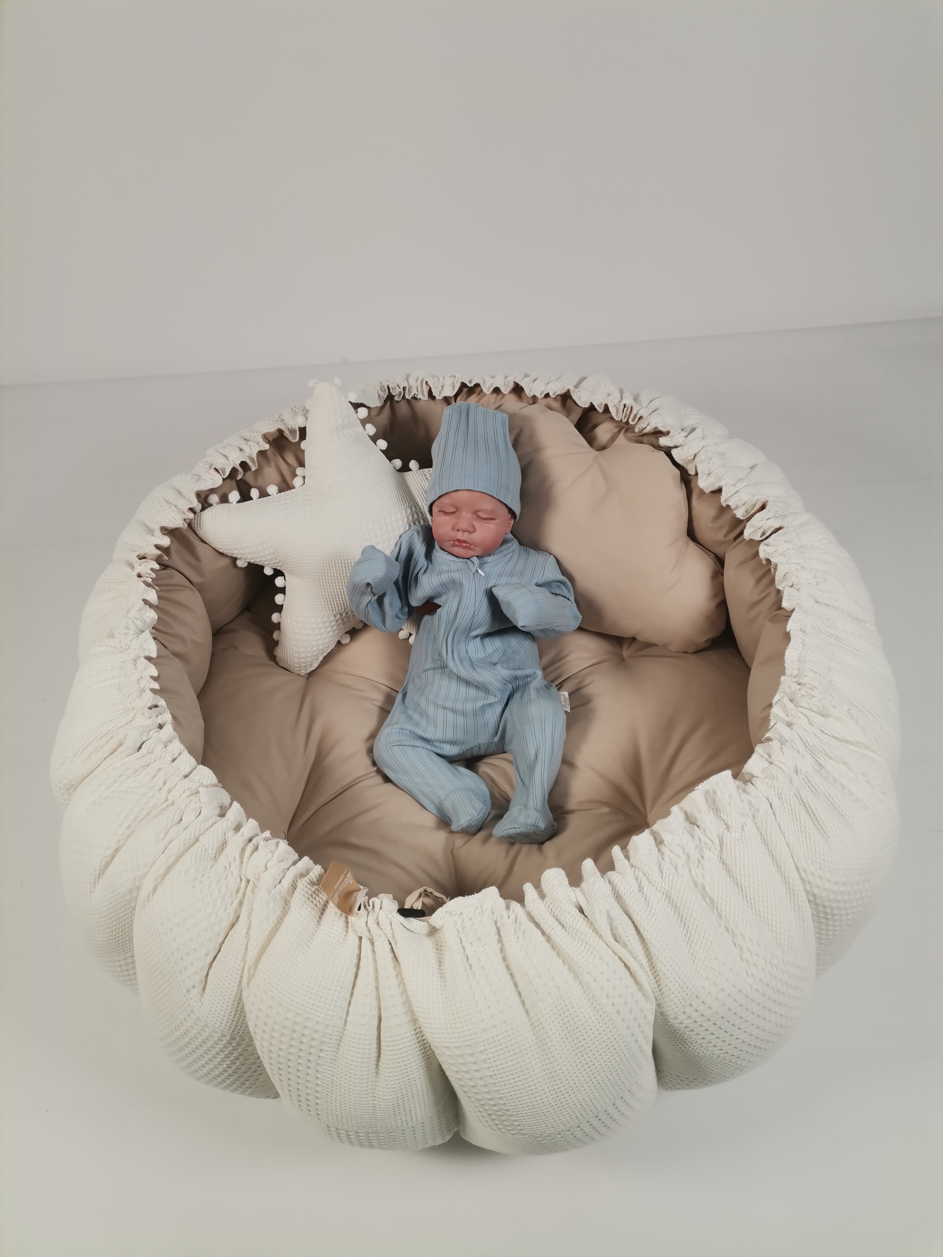 Yuvarlak babynest krem waffle pike - bej poplin