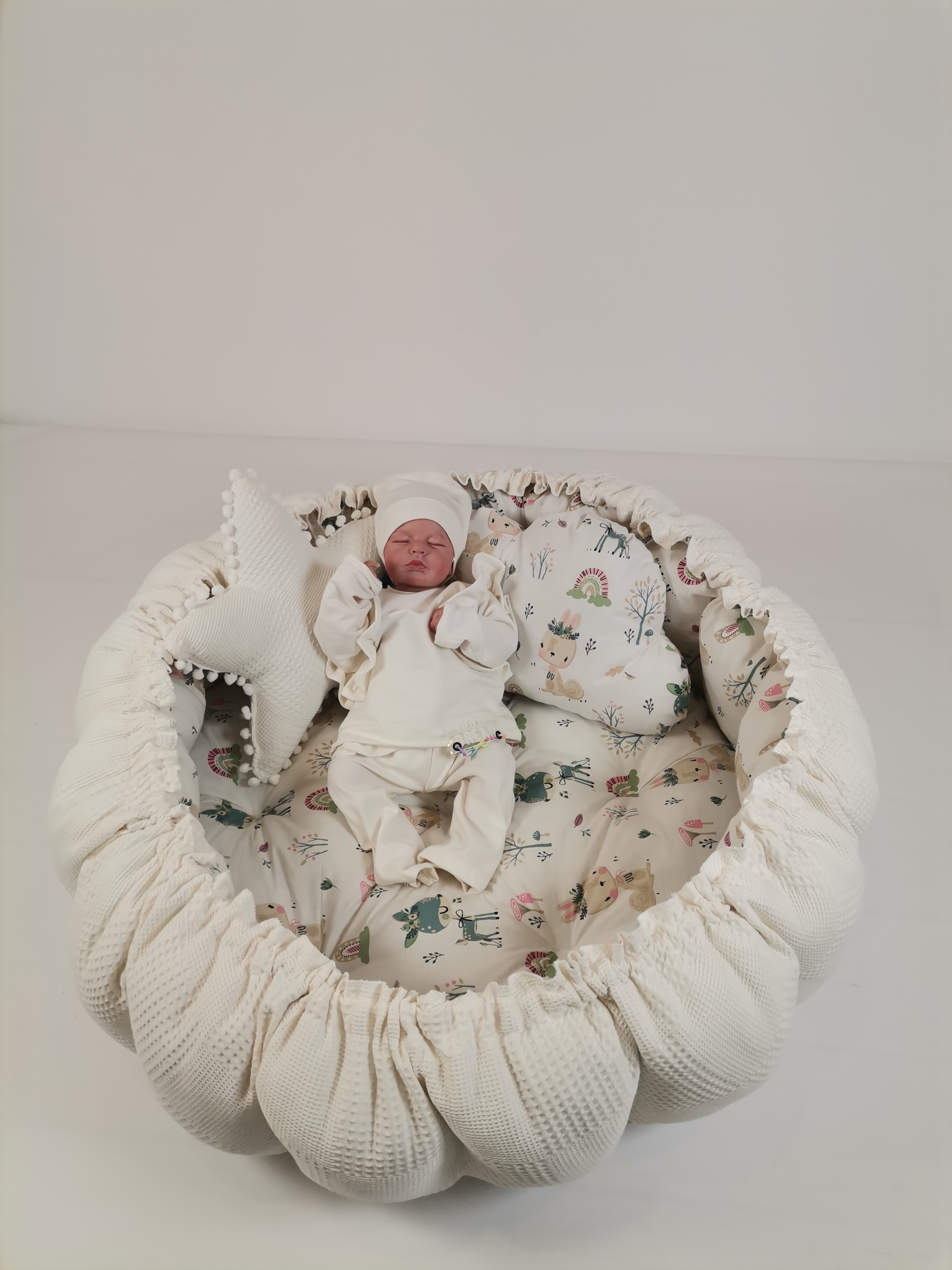 Yuvarlak babynest krem waffle pike - yeni ceylanlı poplin