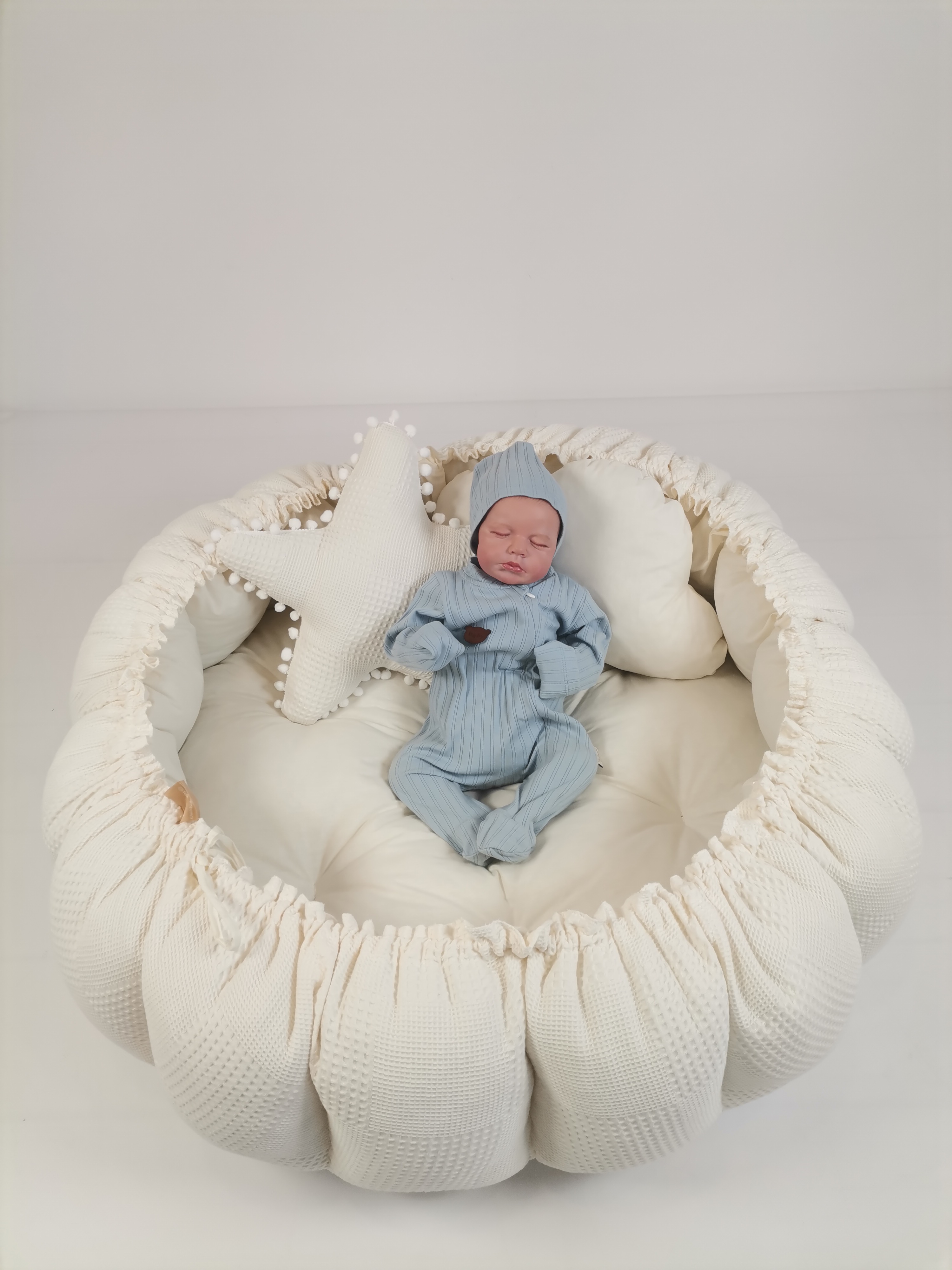 Yuvarlak babynest krem waffle pike - krem poplin