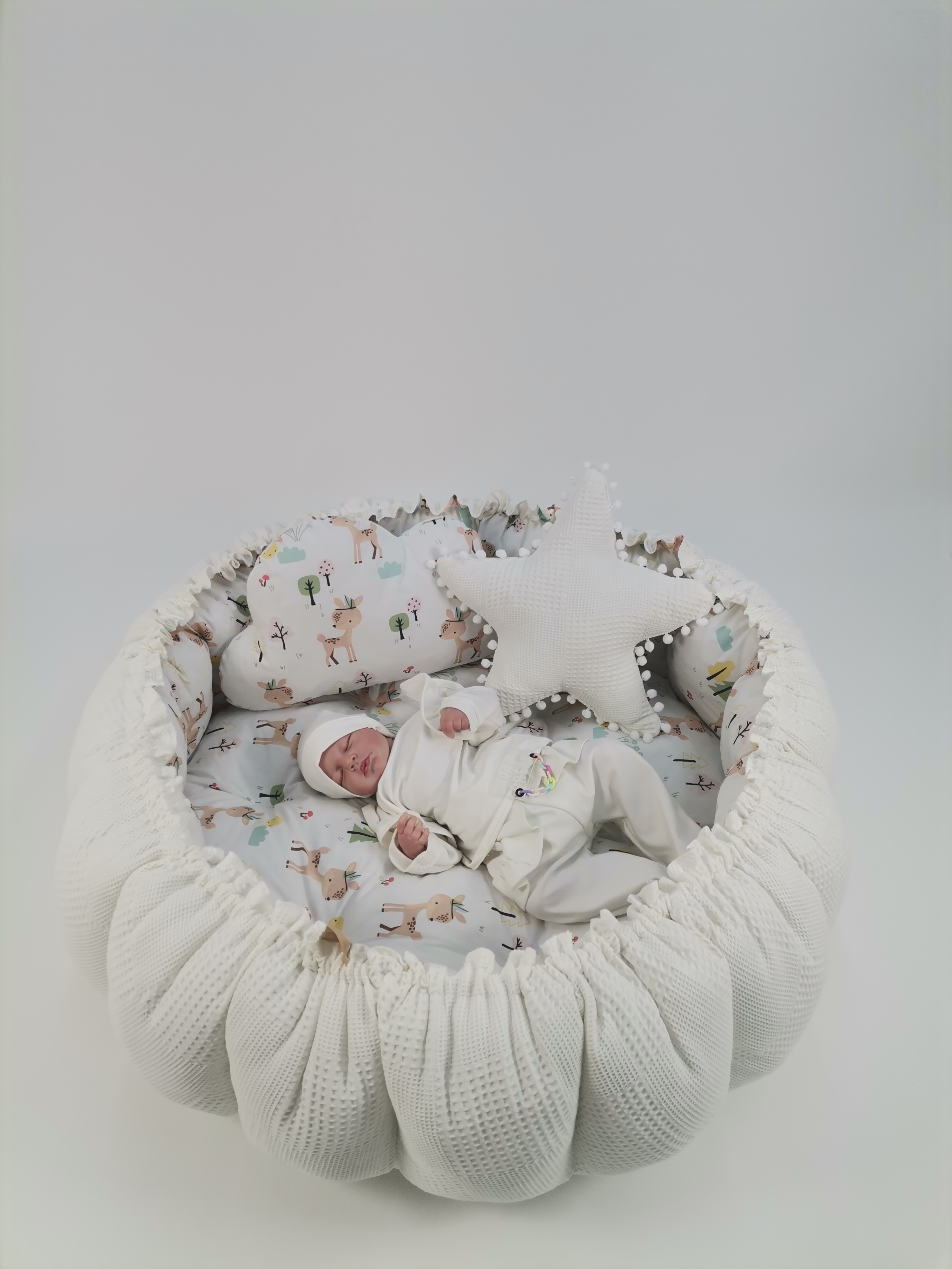 Yuvarlak babynest krem waffle pike - karacalı poplin