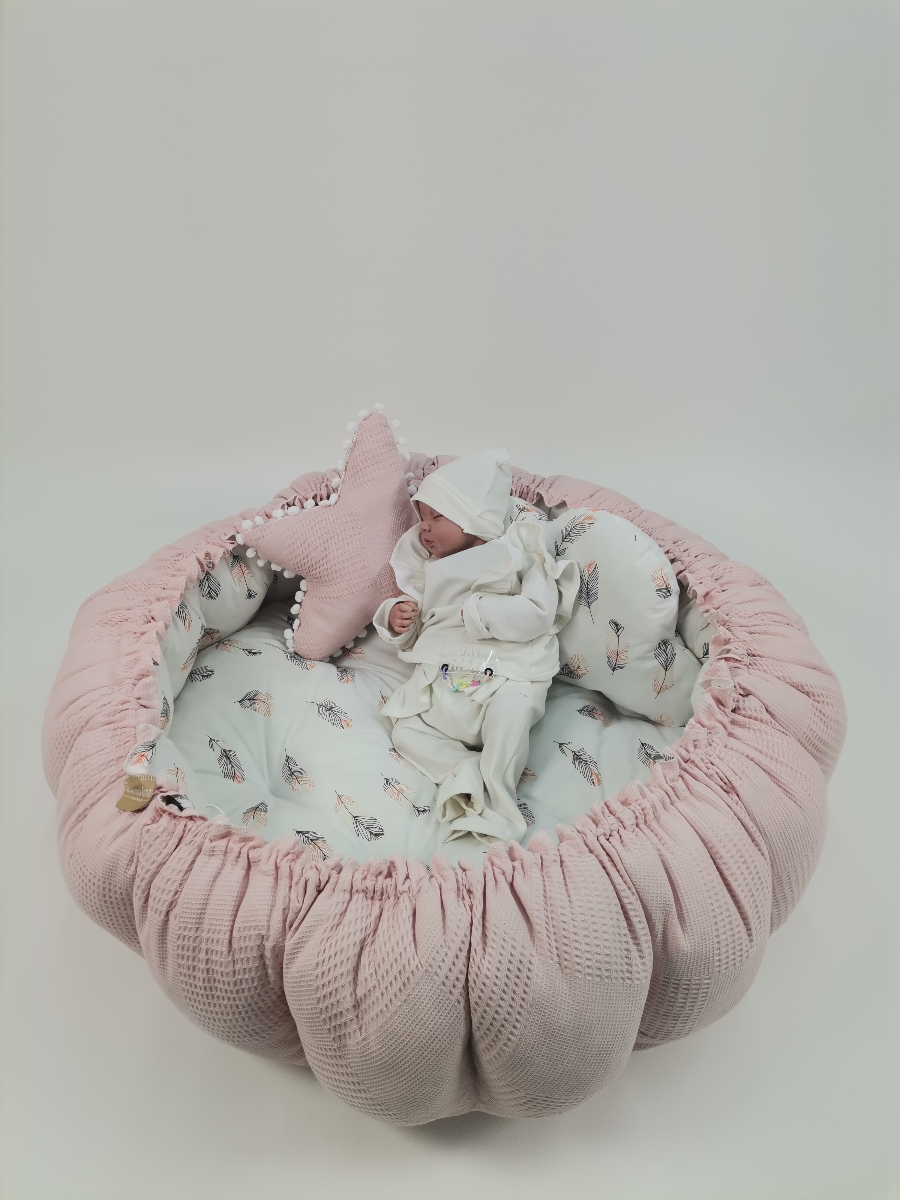 Yuvarlak babynest pudra pembe waffle pike - pembe tüylü poplin
