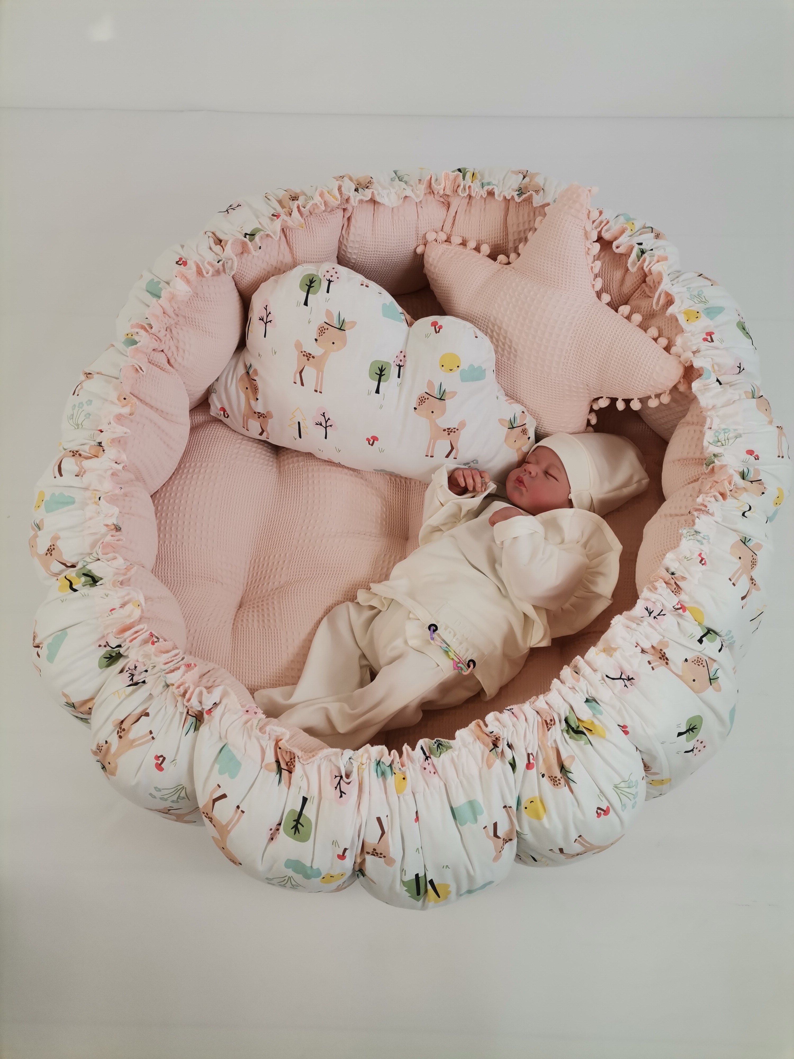 Yuvarlak babynest somon rengi waffle pike - karacalı poplin