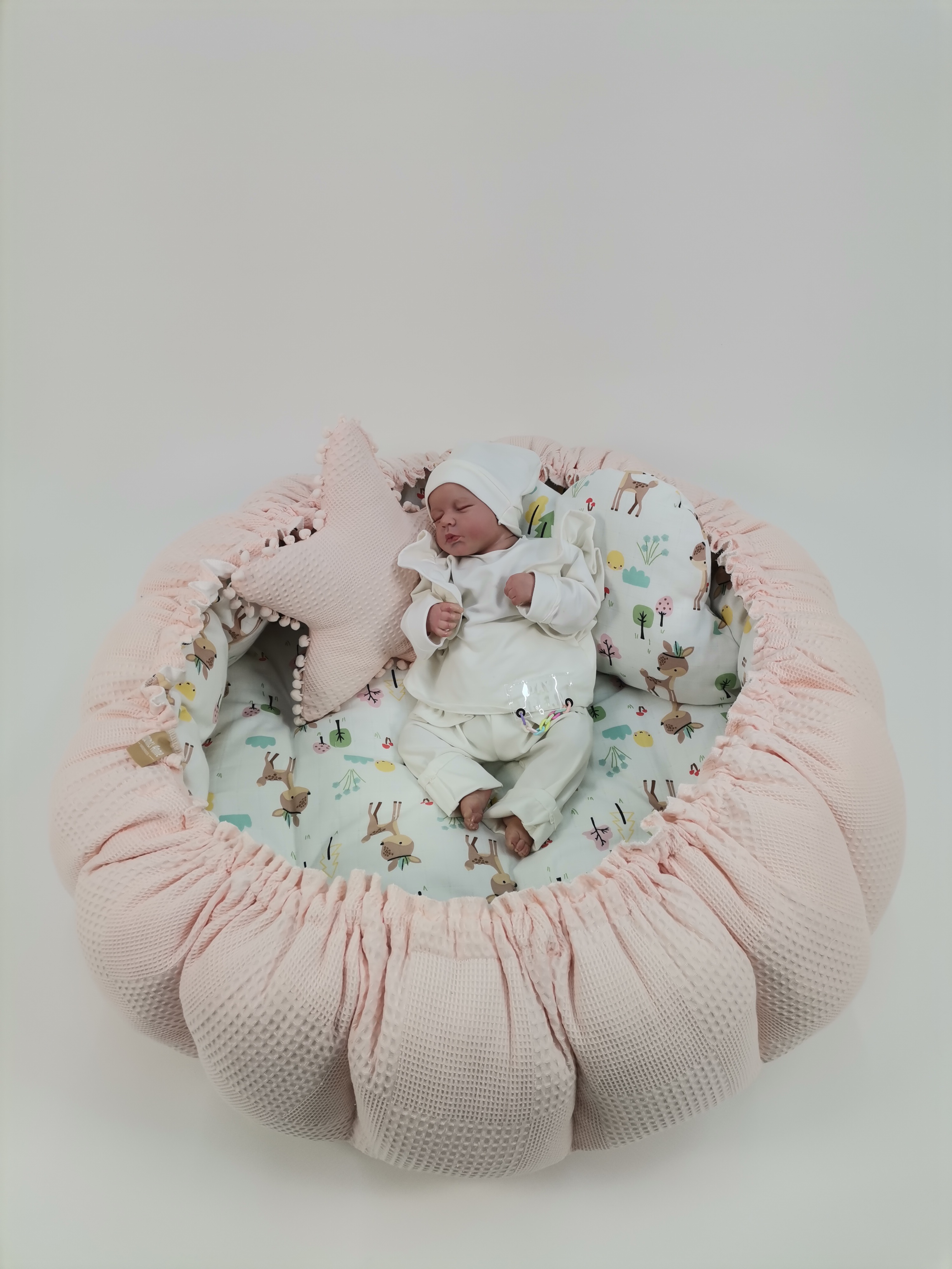 Yuvarlak babynest somon rengi waffle pike - karacalı müslin
