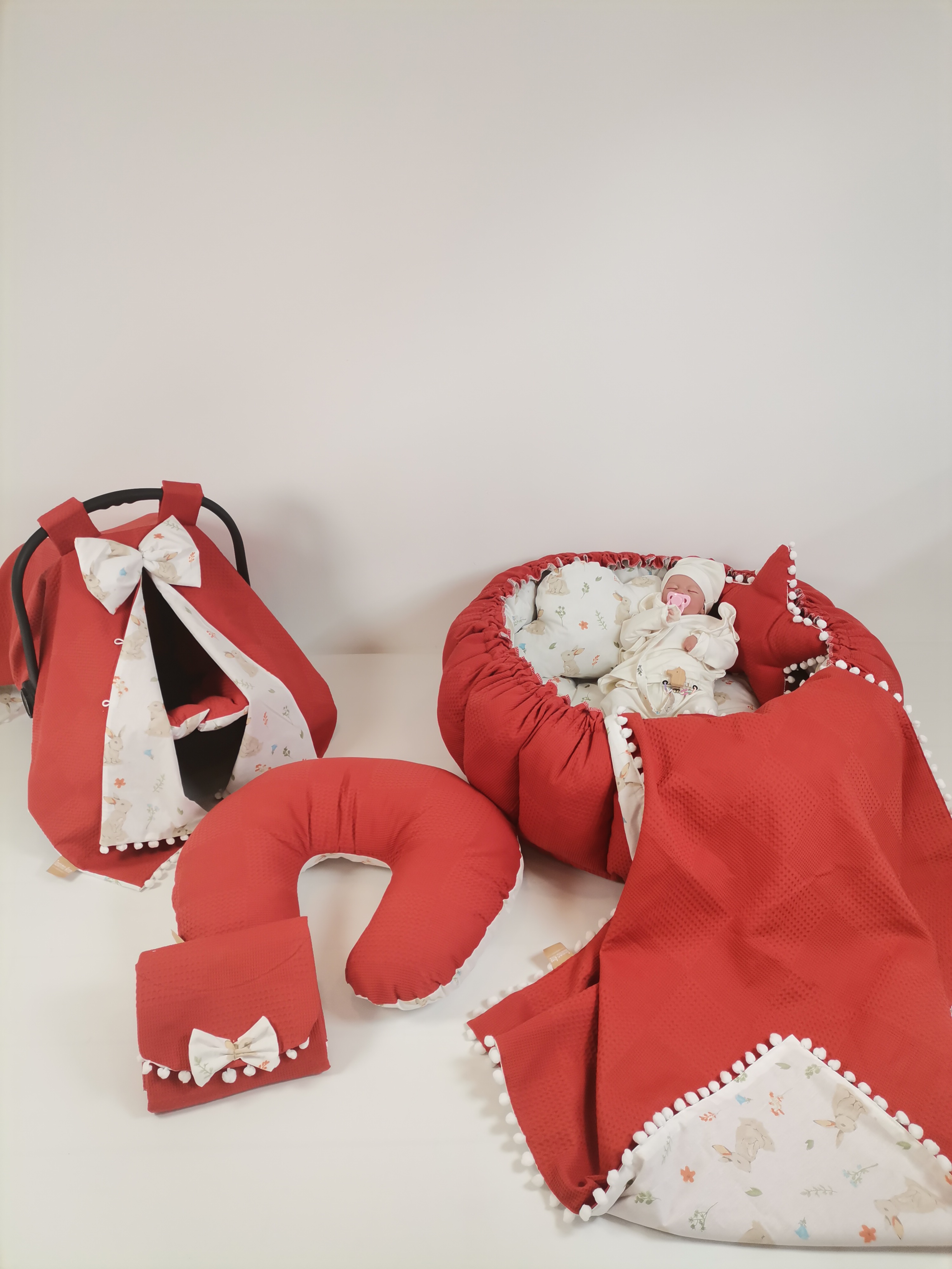 Yuvarlak babynestli 9 'lu set kiremit rengi waffle pike - tavşanlı poplin