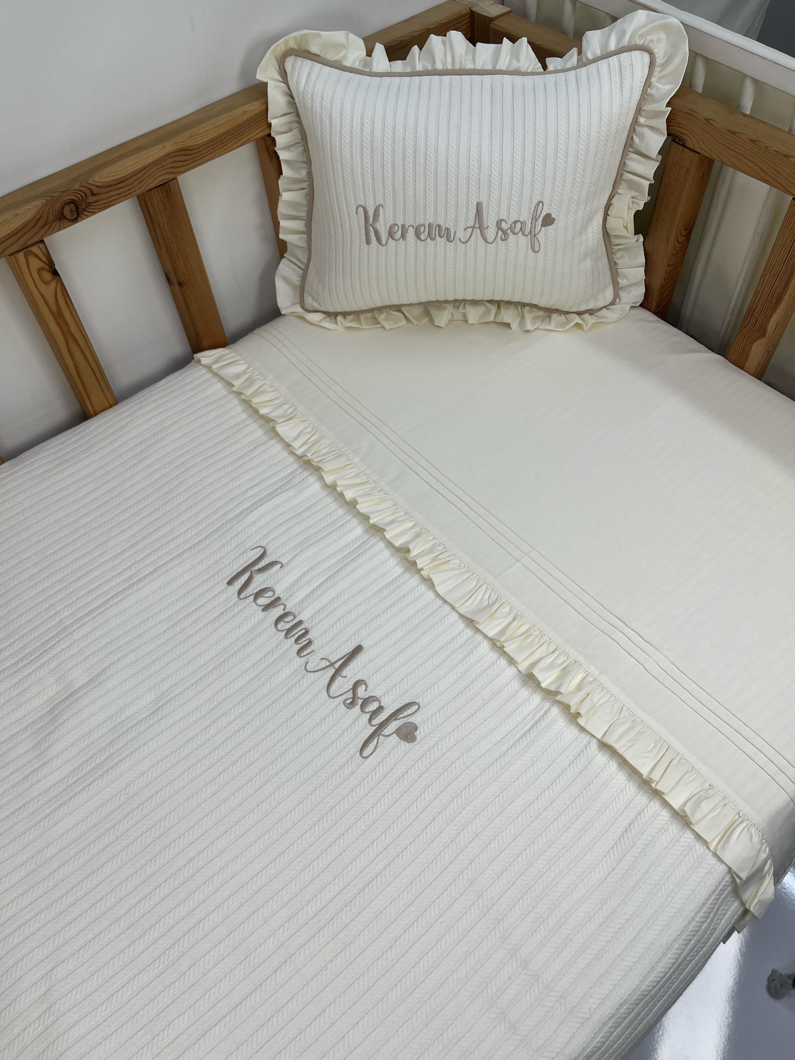 Pike takımı 4 parça krem örgü pike - krem poplin 2