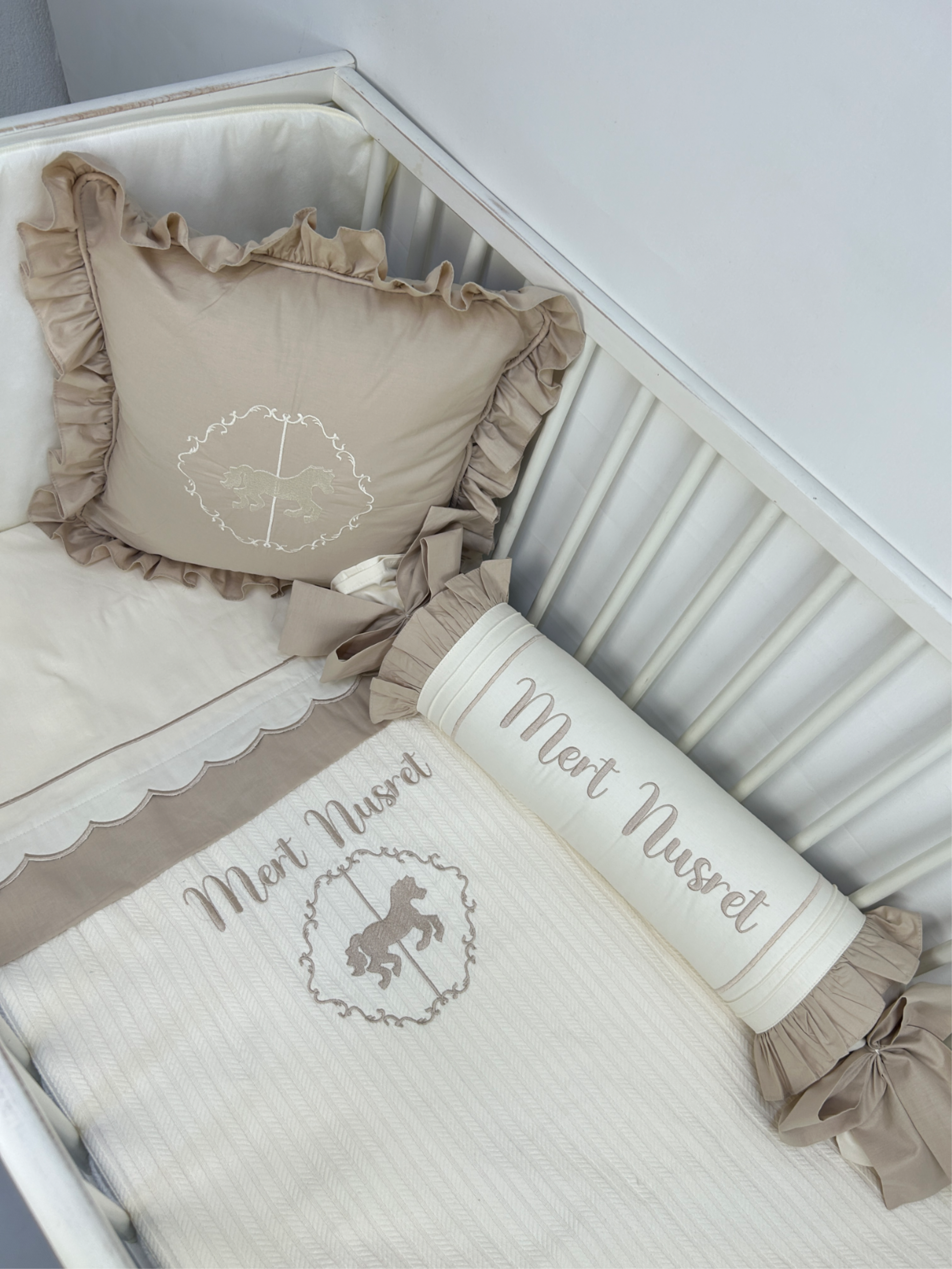 Pike takımı 5 parça krem örgü pike - bej poplin 8