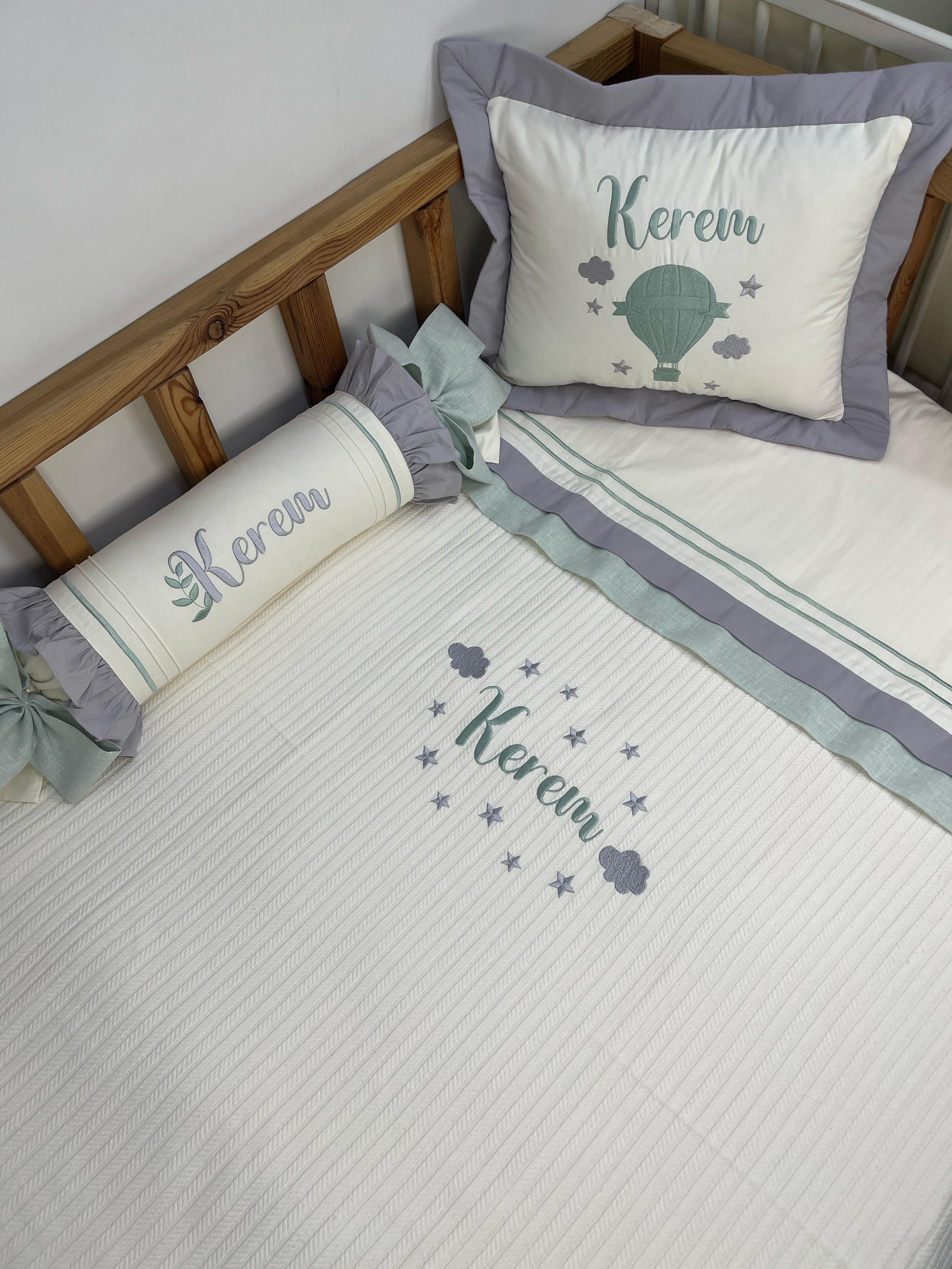 Pike takımı 5 parça krem örgü pike - gri poplin 1
