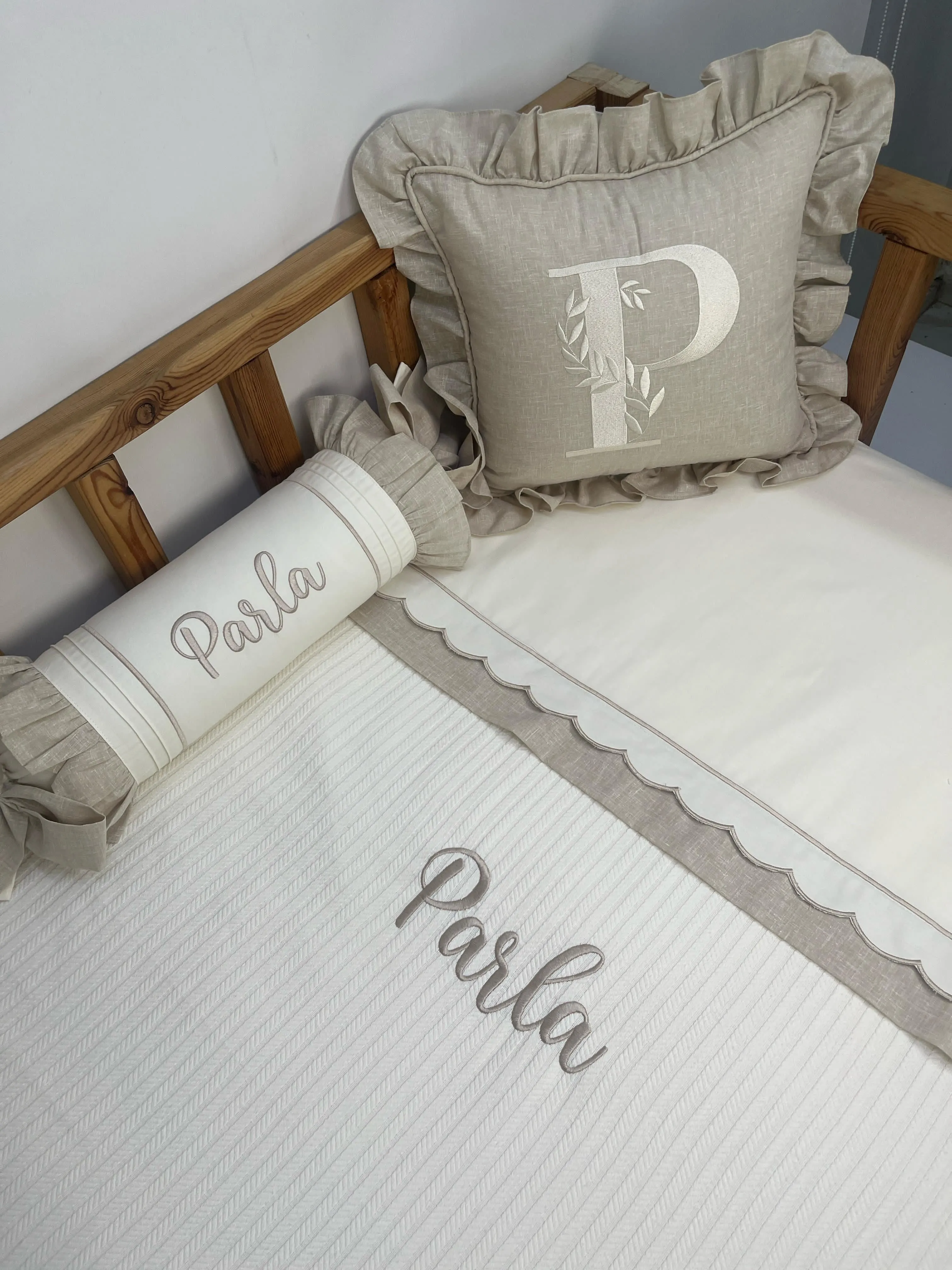 Pike takımı 5 parça krem örgü pike - Bej İsviçre Keten 10