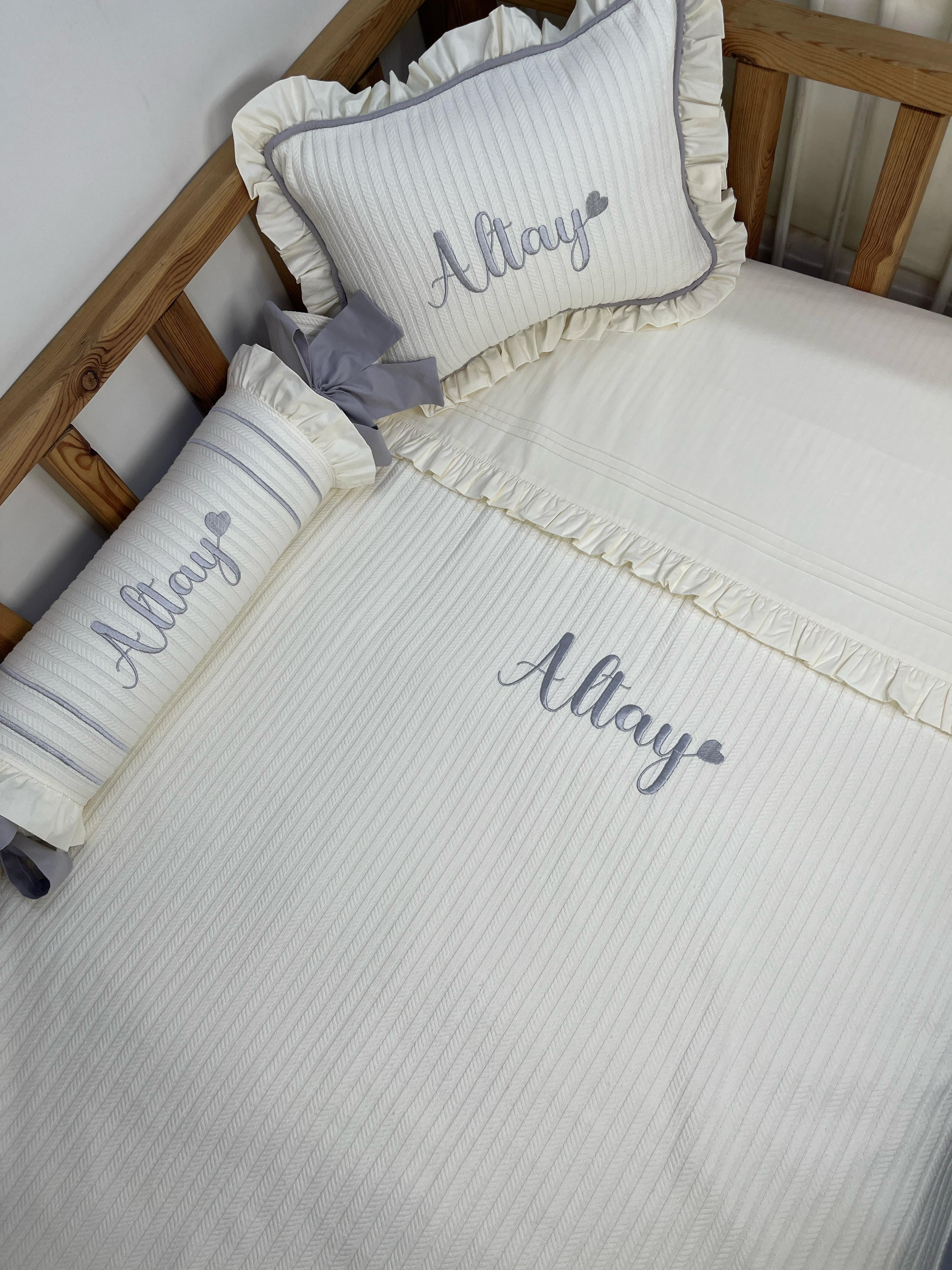 Pike takımı 5 parça krem örgü pike - krem poplin 10