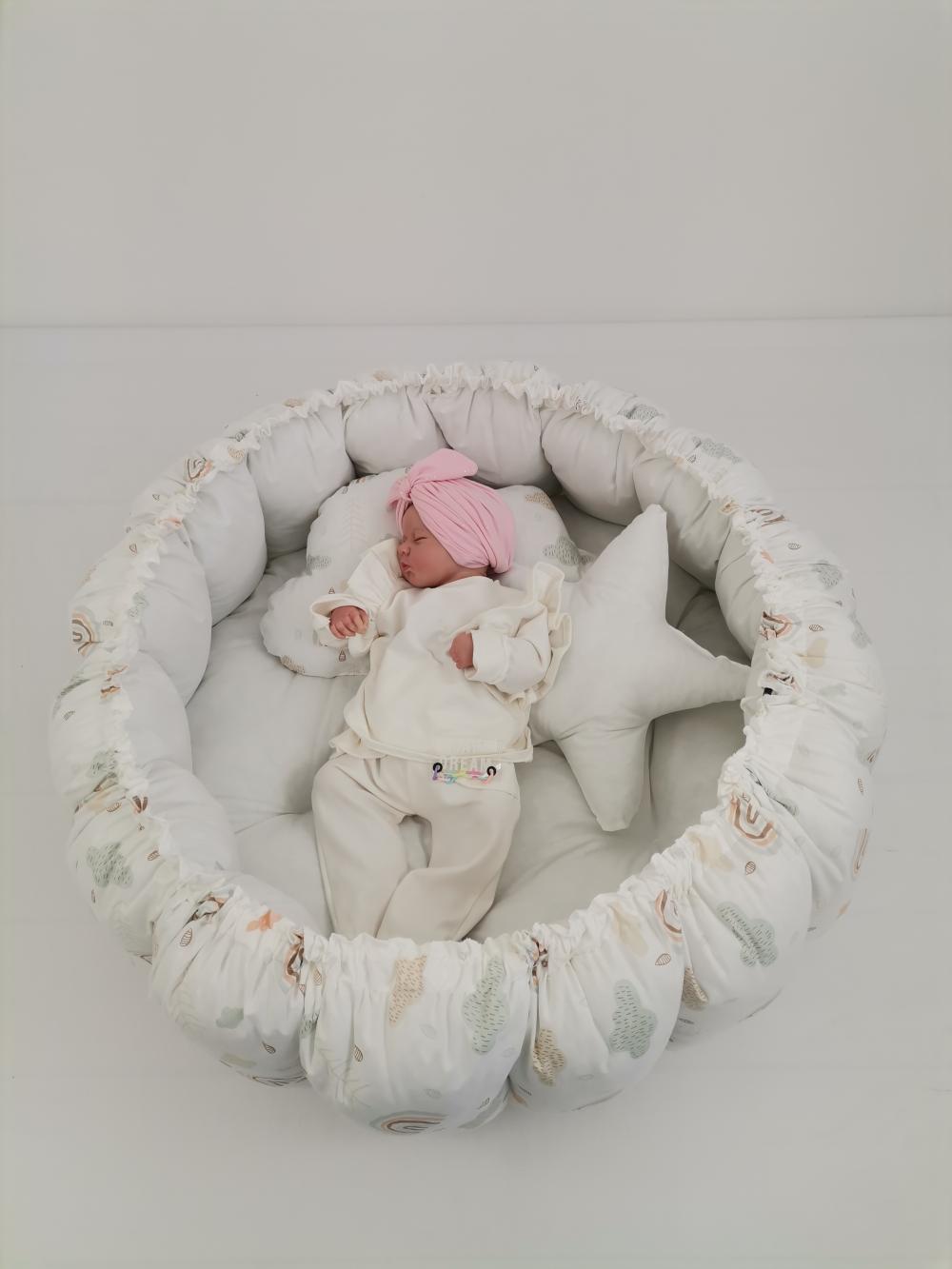 Yuvarlak babynest gökkuşaklı poplin  beyaz poplin