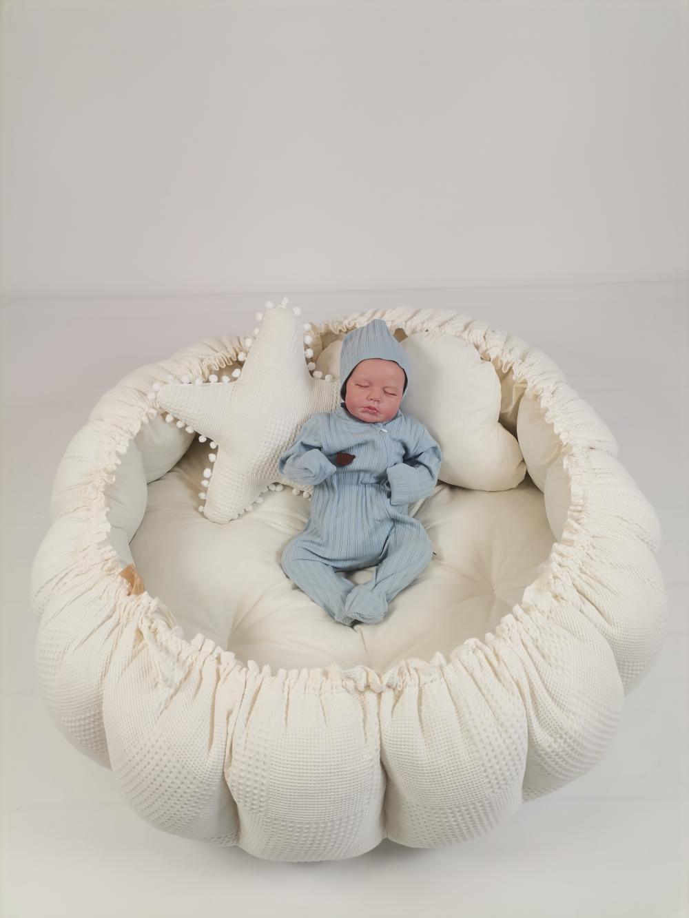 Yuvarlak babynest krem waffle pike - krem poplin