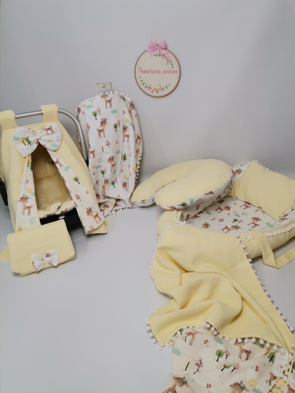Babynest 8'li set sarı waffle pike - karacalı müslin