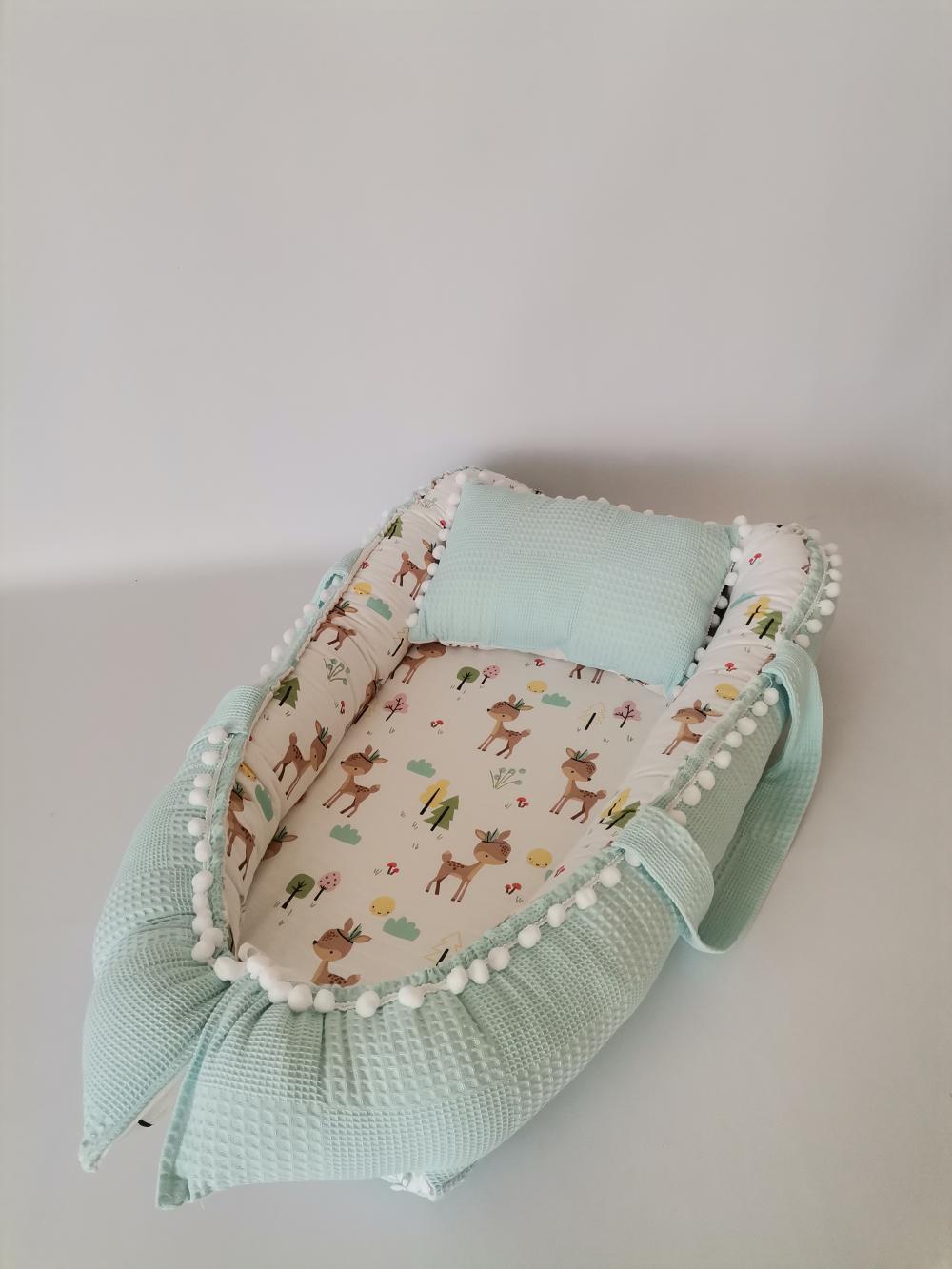 Babynest açık yeşil waffle pike - karacalı müslin