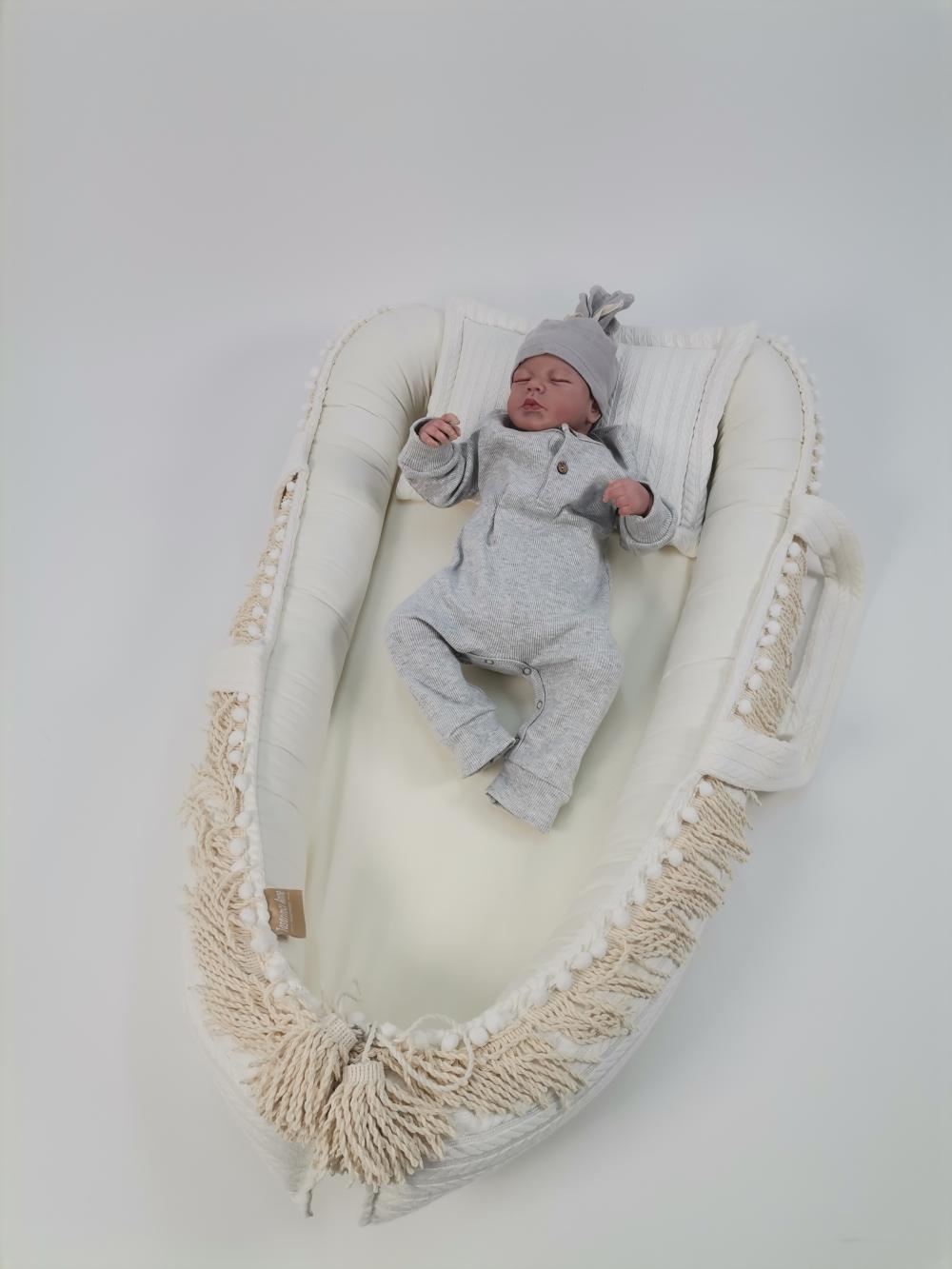 Babynest püsküllü krem örgü pike - krem poplin