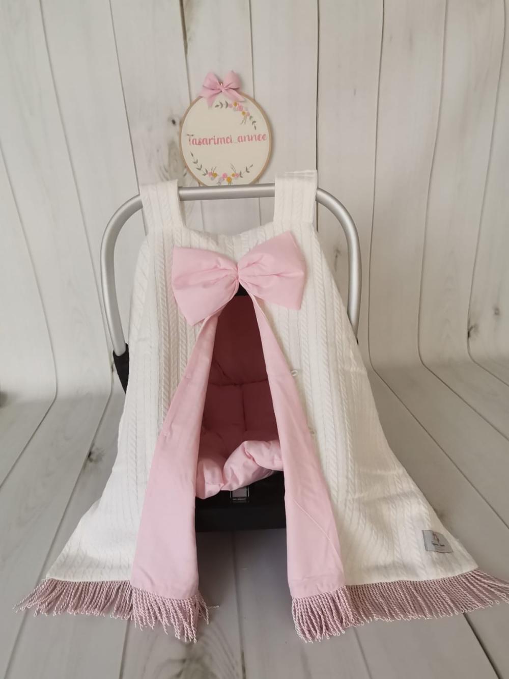 PUSET ÖRTÜSÜ KREM ÖRGÜ PİKE - PEMBE POPLİN